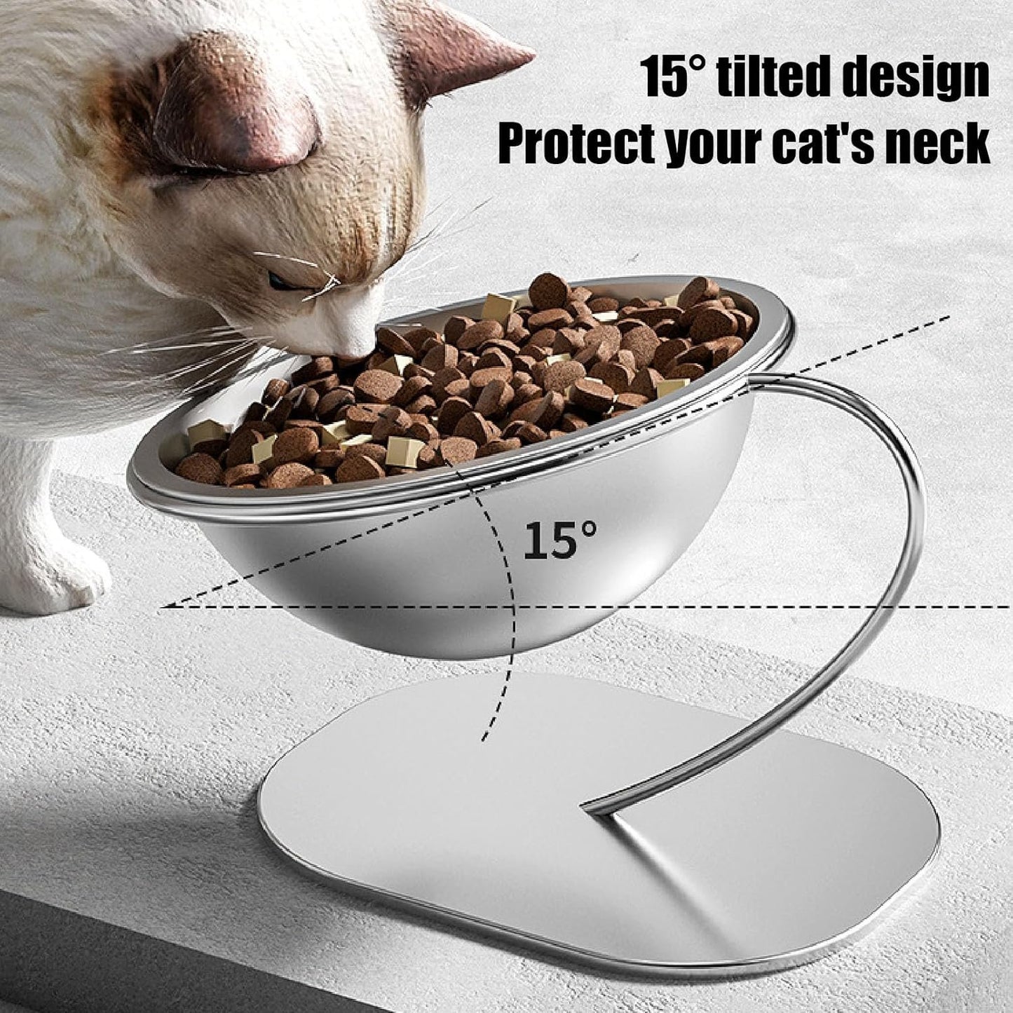 Raised Cat Food Water Bowl, Stainless Steel Convenient and Practical Elevated Pet Bowl Anti Tip Base with Large Capacity, for Feeding or Watering Pets