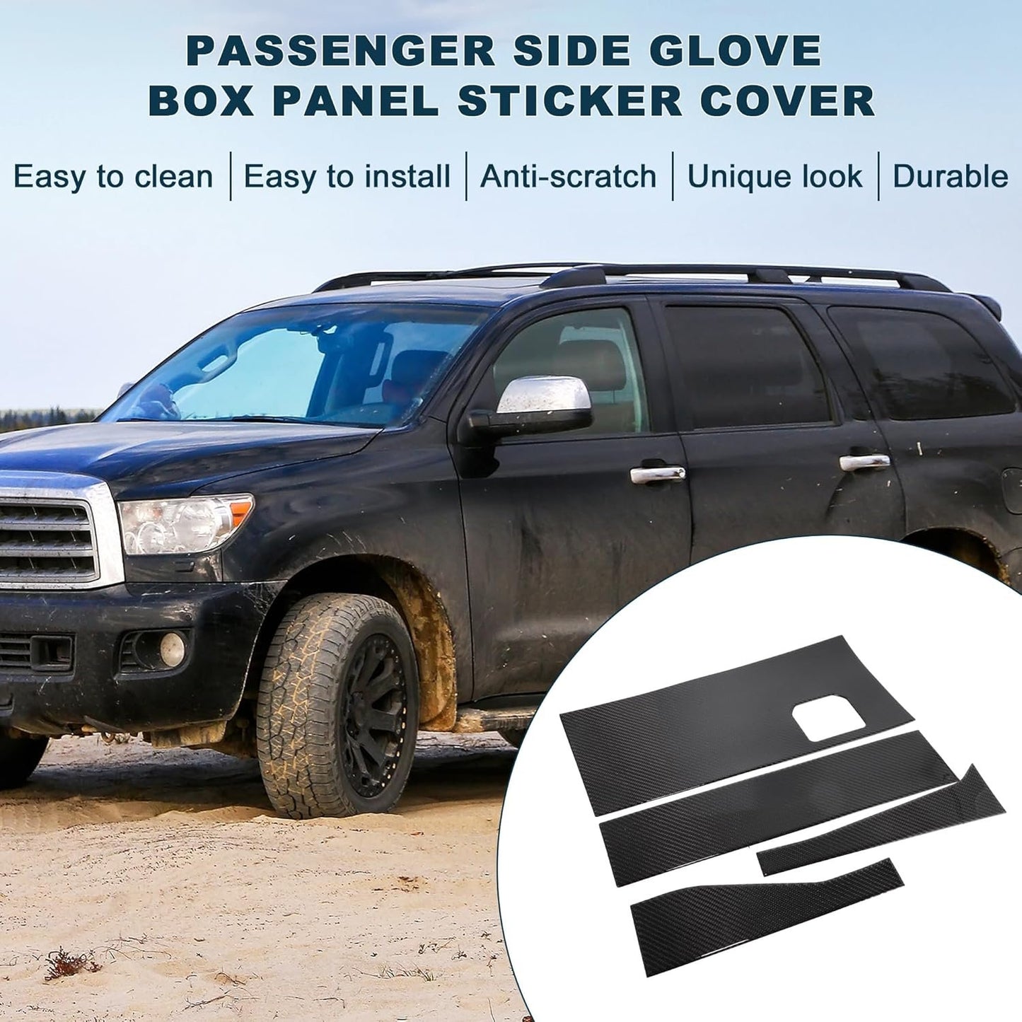 TUCKBOLD Passenger Side Glove Box Panel Sticker Cover for Toyota Tundra Sequoia 2022-2024 Interior Trim Decal Decoration Accessories Carbon Fiber Black 1Set