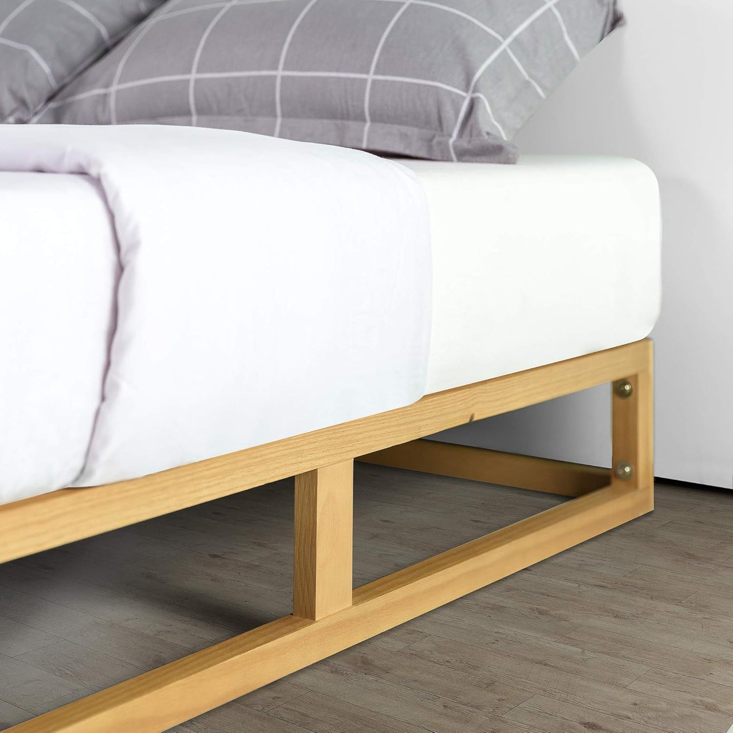 Zinus Industrial Pine Wood Double Bed Frame | Low Bed Base Mattress Foundation - Natural 20cm / Mattress Foundation/Bedroom Furniture, (AU-WDBF-8D)