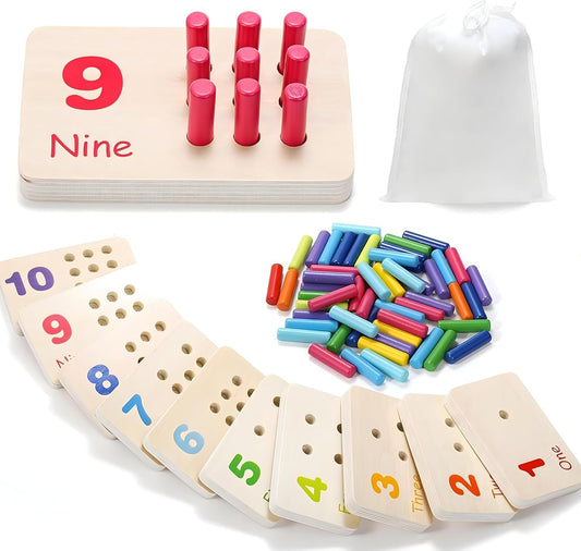1Set Wooden Counting Peg Board Kindergarten Math Manipulatives Number Counting Toys for Toddlers Learning Materials Montessori Educational Toys for 3 4 5 Year Old Boys Girls Gifts