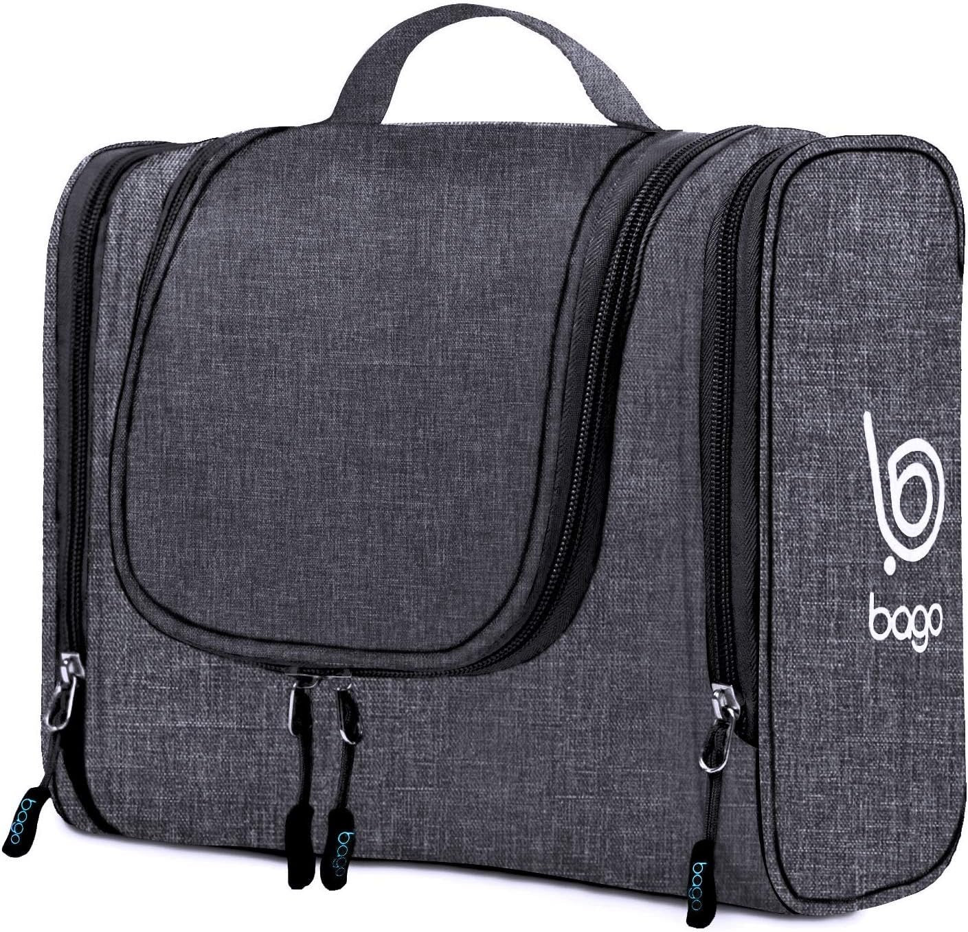 Bago Hanging Toiletry Bag for Women & Men - Leak Proof Travel Bags for Toiletries with Hanging Hook & Inner Organization to Keep Items from Moving - Pack Like a PRO (Snow Black)