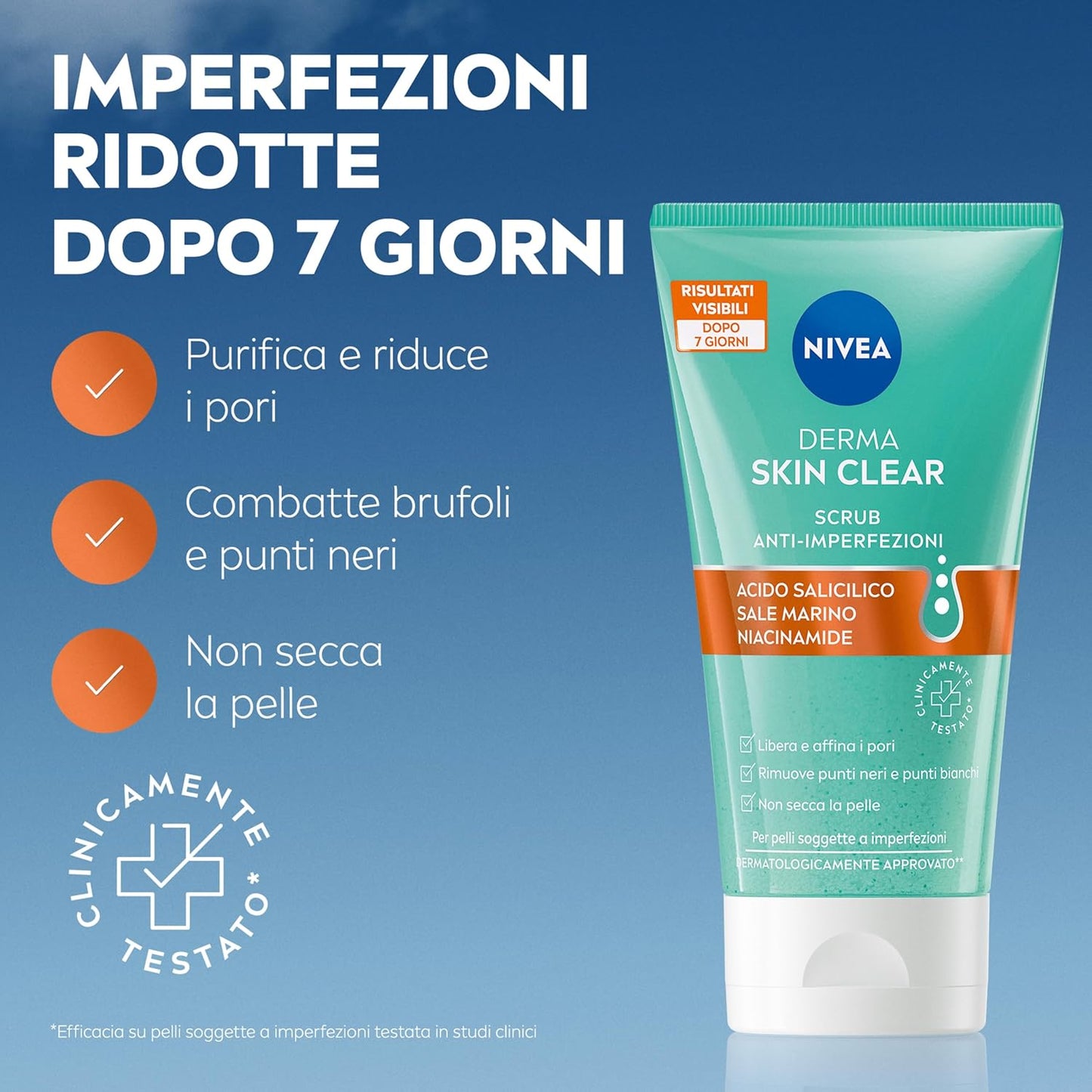 NIVEA Special Pack Derma Skin Clear Anti Blemishes, Facial Cleanser Gel 150 ml + Night Face Peeling 40 ml + Face and Body Scrub 150 ml + Astringent Face Toner 200 ml