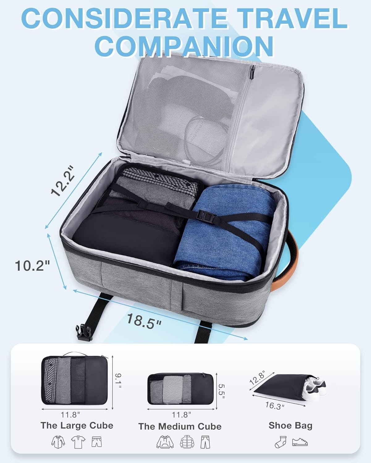 BAGSMART Compression Travel Backpack, 40L Expandable Airline Approved Carry On Backpack with Packing Cubes
