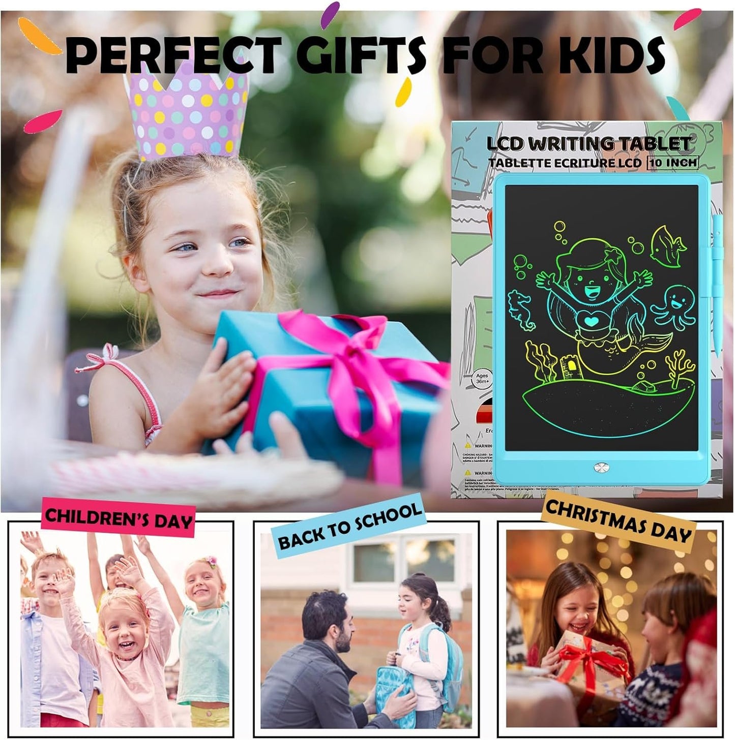 Oksoar Writing Tablet for Kids (Age 3-8), 10-Inch LCD Colorful Doodle Boards, Perfect for Christmas & Birthday Gifts, Learning Toys & Travel Essentials for Boys and Girls (Pink)