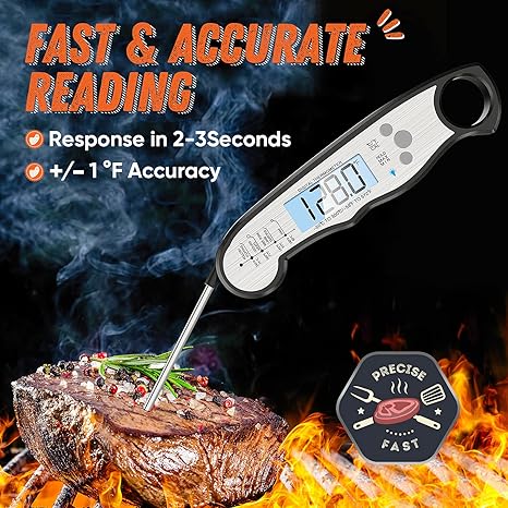 Digital Meat Thermometer, Waterproof Instant Read Food Thermometer for Cooking and Grilling, Kitchen Gadgets, Accessories with Backlight & Calibration for Candy, BBQ Grill, Liquids, Beef, Turkey…