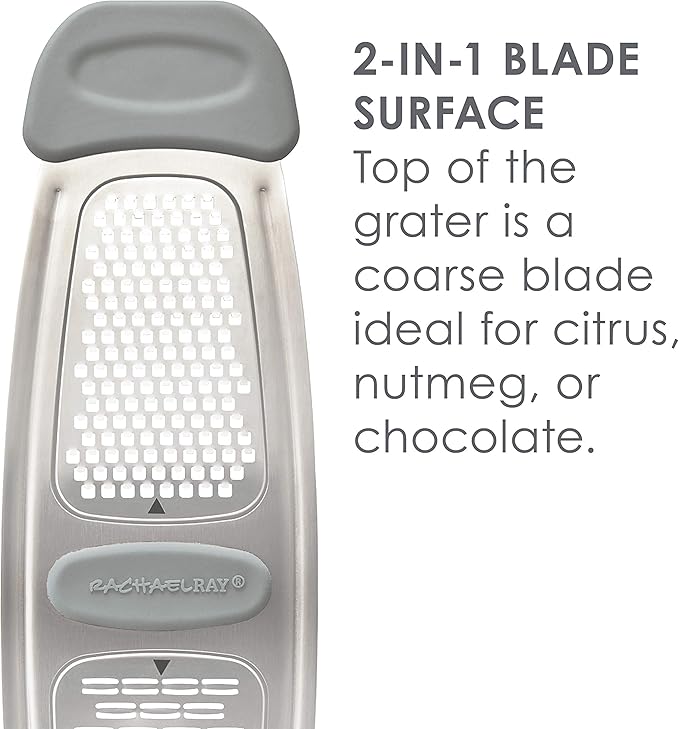 Rachael Ray Tools and Gadgets Stainless Steel Multi Grater for Cheese, Ginger, Garlic, and more, Gray