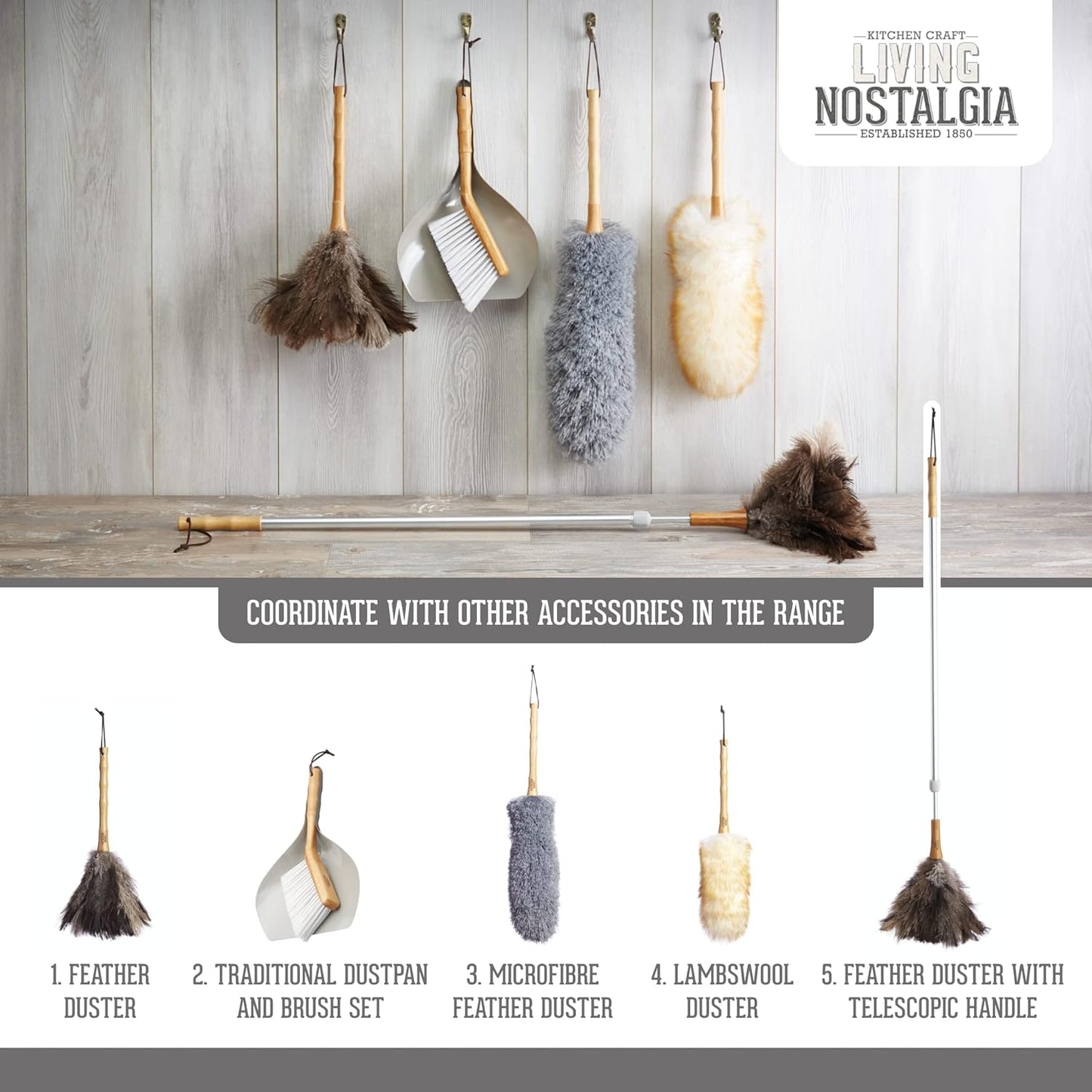 KitchenCraft Living Nostalgia Dustpan and Brush Set Table Top, 16 x 11 x 14 cm