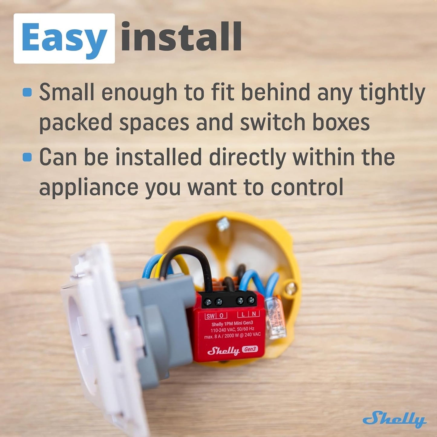 Shelly 1PM Mini Gen3 | WiFi & Bluetooth Smart Switch Relay, 1 Channel 8A with Power Measurement | Home Automation | Compatible with Alexa & Google Home | iOS Android App | No Hub Required