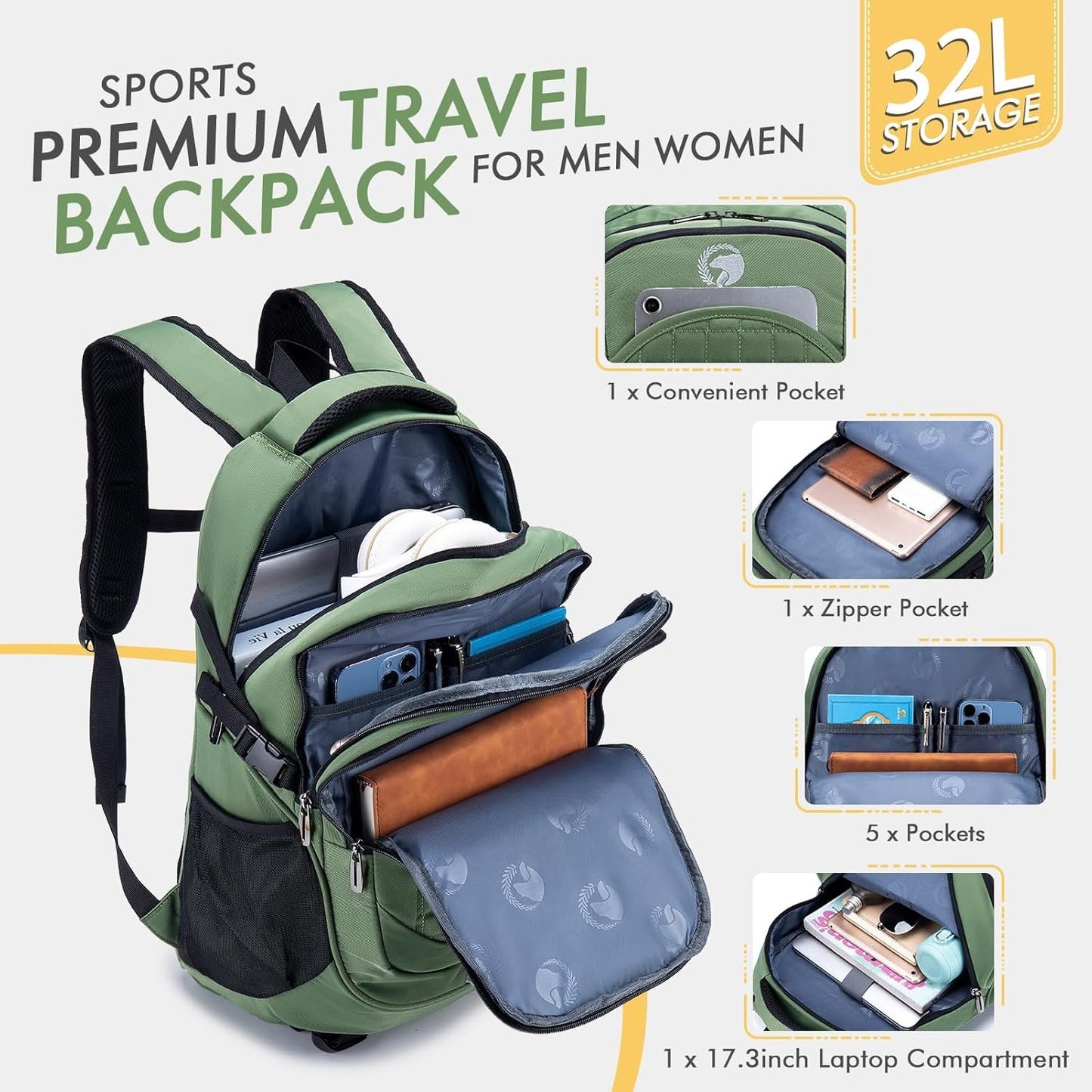 Bagzy Hiking Backpack 40l with Back Ventilation and Hip Belt, Trekking Backpack Travel Backpack Outdoor Camping Men Women
