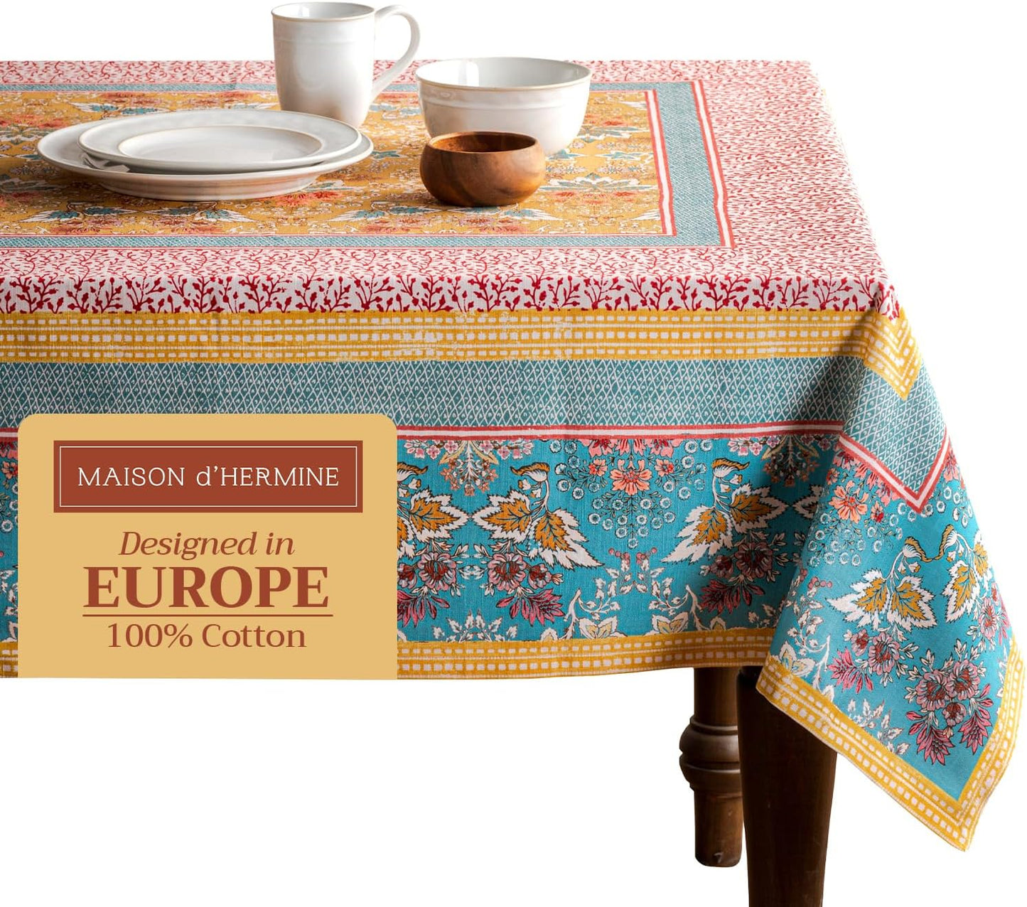 Maison d' Hermine Marquise 100% Cotton Tablecloth for Kitchen | Dining | Tabletop | Decoration | Parties | Weddings | Spring/Summer (Rectangle, 160 cm x 220 cm)