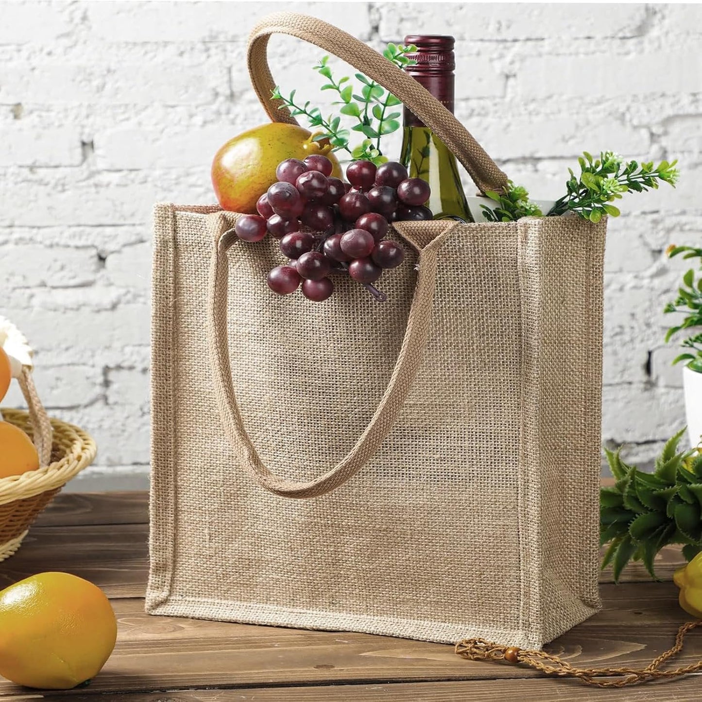 12 Pack Burlap Tote Bag, Reusable Jute Bags with Handles, Large Jute Shopping Canvas Bags Burlap Gift Bags Bulk Kitchen Reusable Grocery Bags for Women Wedding DIY Art Crafts, 16 x 12 x 7.8 inch