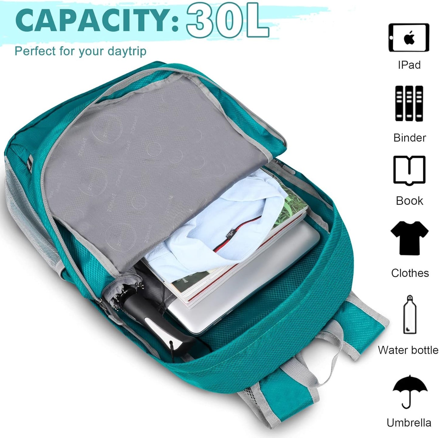 ZOMAKE Lightweight Packable Backpack 30L