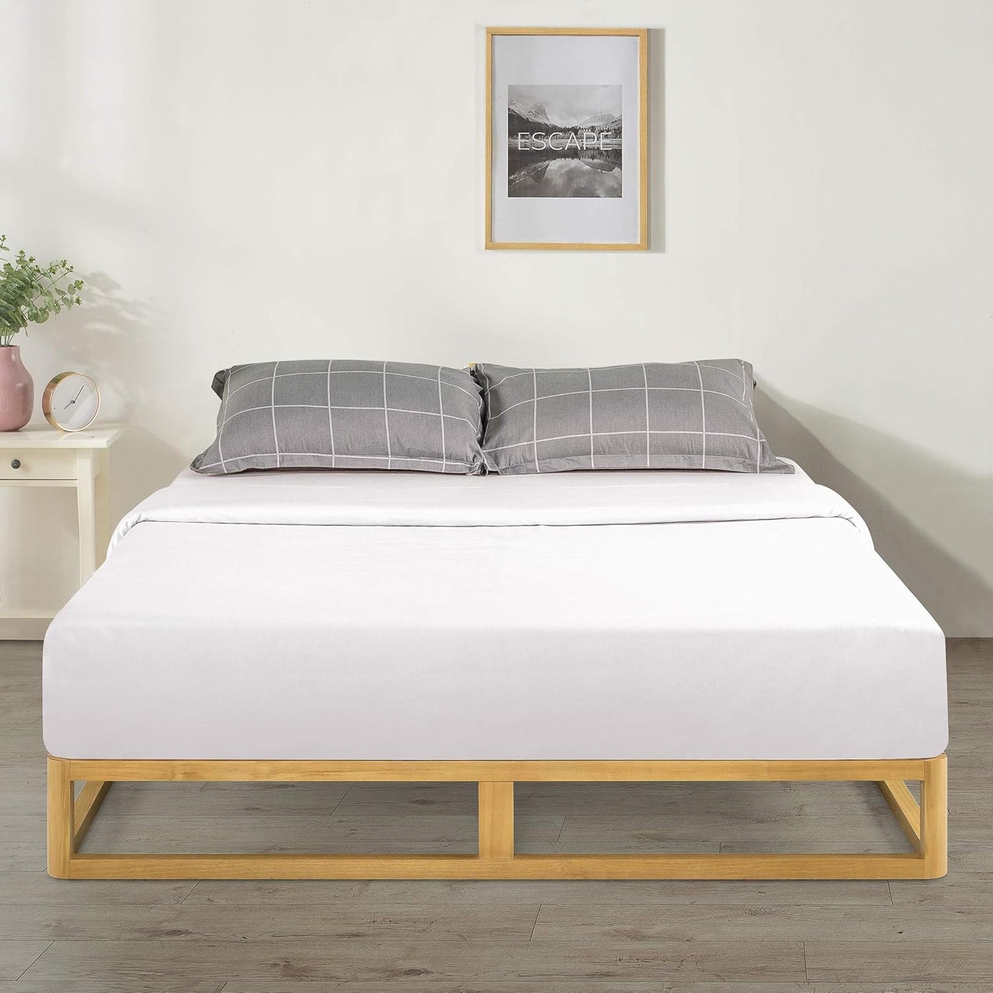 Zinus Industrial Pine Wood Double Bed Frame | Low Bed Base Mattress Foundation - Natural 20cm / Mattress Foundation/Bedroom Furniture, (AU-WDBF-8D)