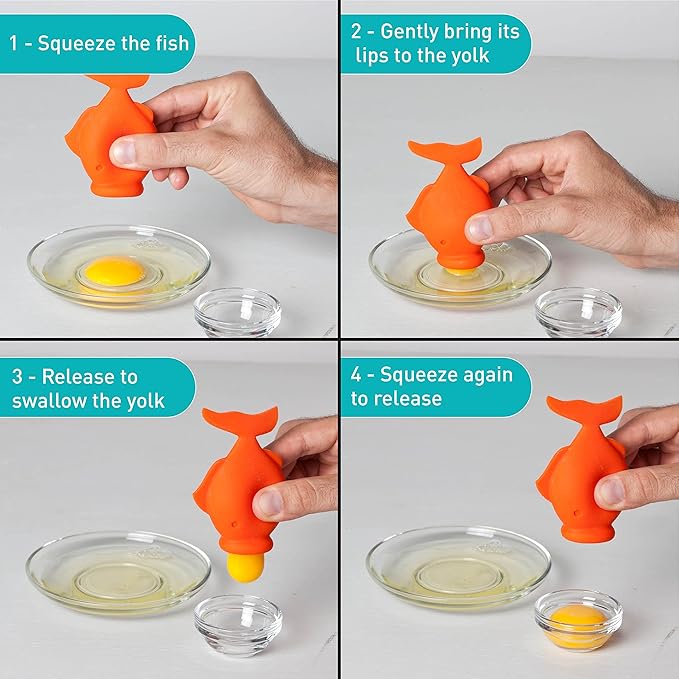 Peleg Design - Silicone Egg Separator Egg Yolk and White- YolkFish Lips Swallow Release- Kitchen Tool Gadget Cooking/Baking Tool Egg Extractor