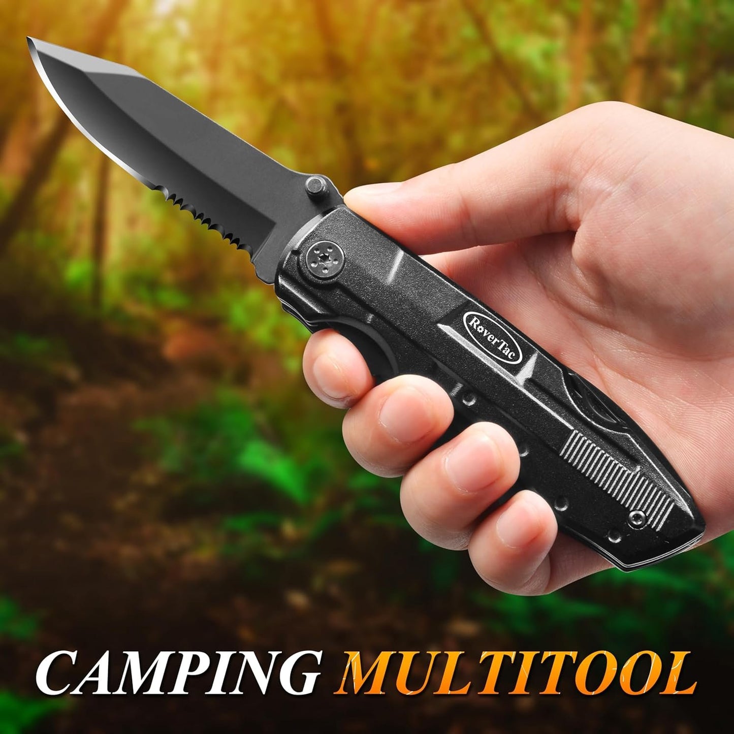 RoverTac Pocket Knife Tactical Folding Knife Multi Tool Survival Camping Knife, Multitool Knife Pliers Bottle & Can Opener 9-Pack Screwdrivers Liner Lock Nylon Sheath, Pocket Knife for Camping Hiking