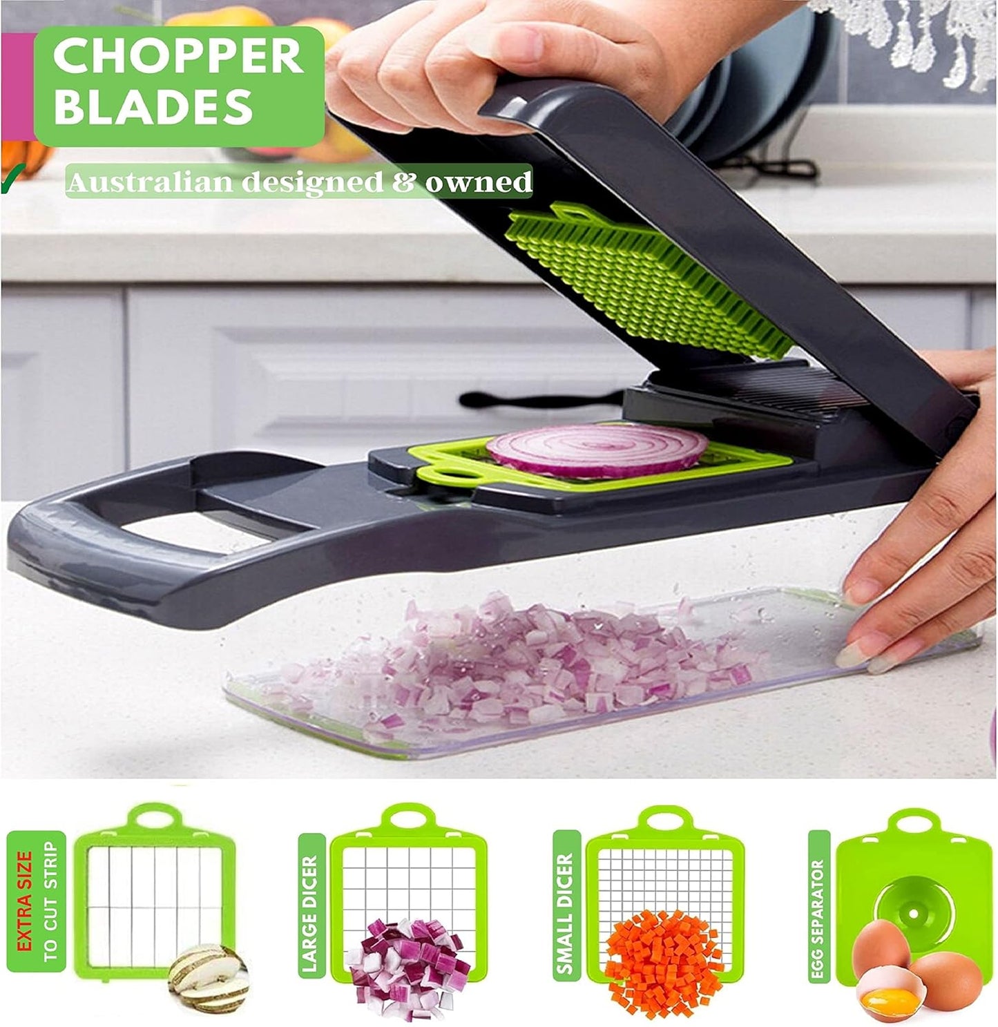 17-in-1 Vegetable Chopper for Effortless Meal Prep, AU Owned, Easy to Clean Safe Mandoline Slicer Food Chopper, Kitchen Tools & Gadgets, Vegetable Slicer Dicer Onion Veggie Chopper, 8 Sharp Blades