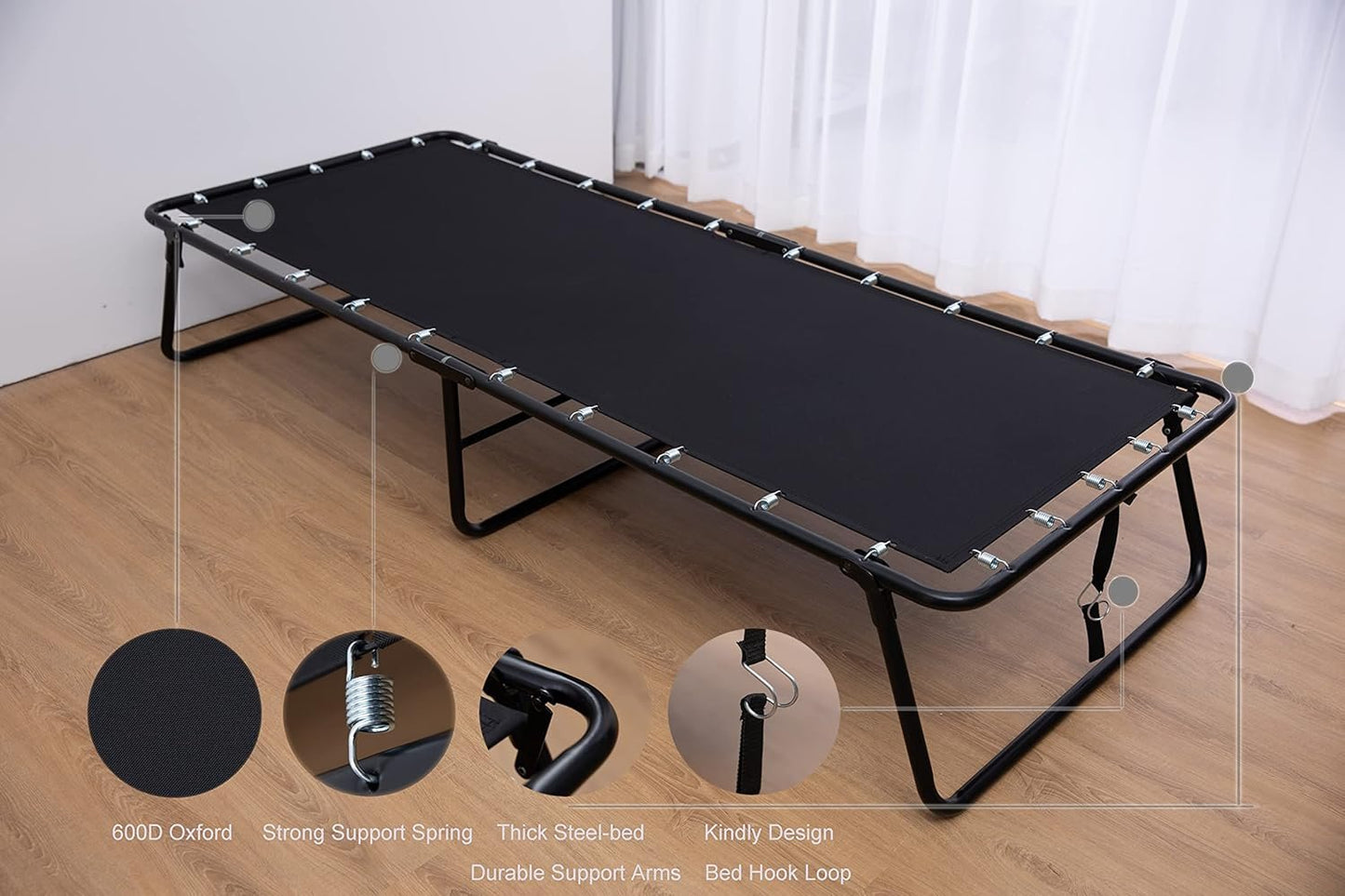 Leisuit Folding Guest Bed Cot Fold Out Bed - Portable Folding Bed Frame with Thick Memory Foam Mattress for Spare Bedroom & Office