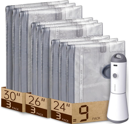 9 Packs Rechargeable Pump Vacuum Bags for Travel Packing, Carry-on Size Vacuum Seal Bags for Luggage and Suitcase Compression, Space Saver for Clothes and Clothing Organization