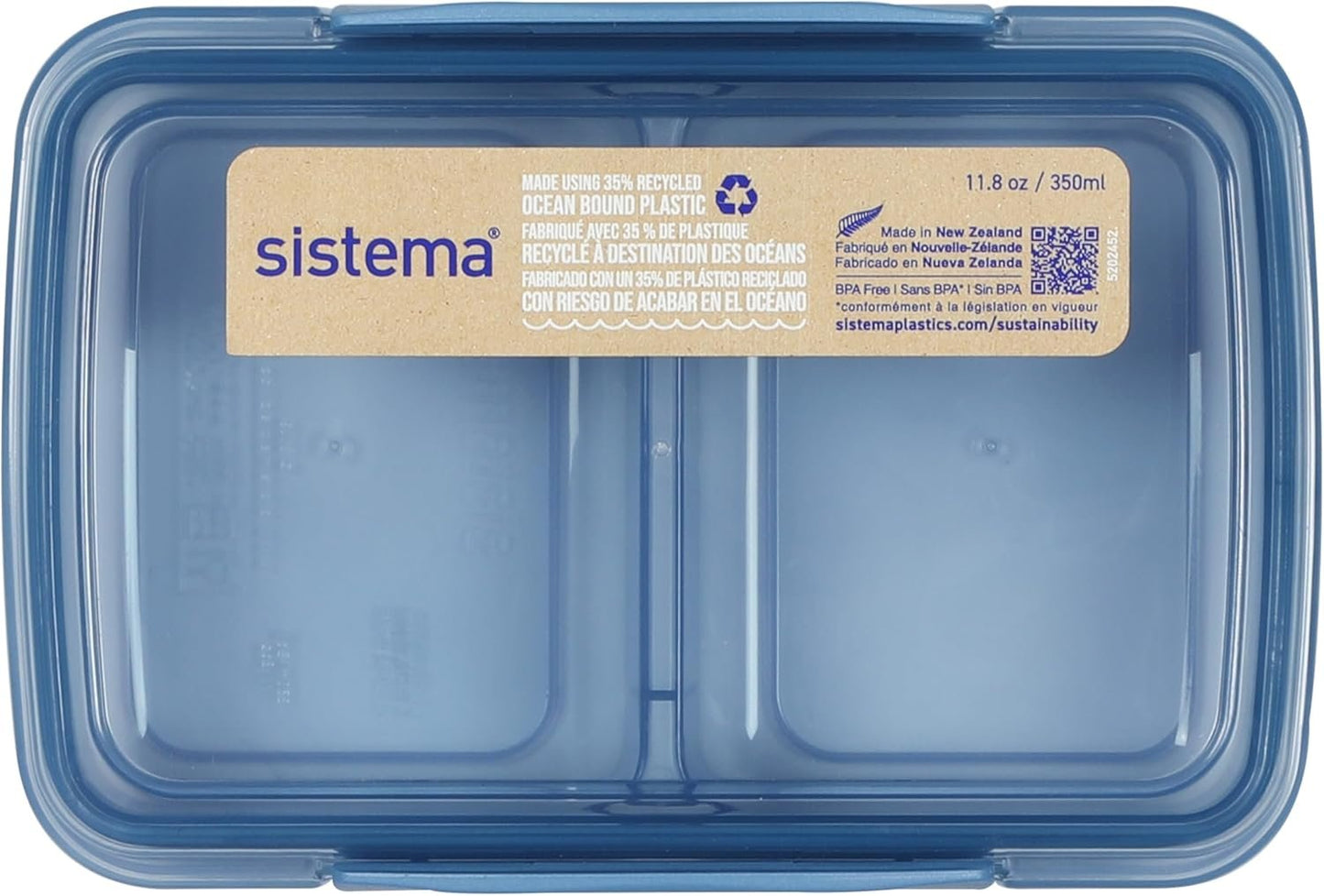 Sistema Ocean Bound Plastic Small Split Food Storage Container, 350 mL, BPA-Free, Teal or Blue (Not Selectable)