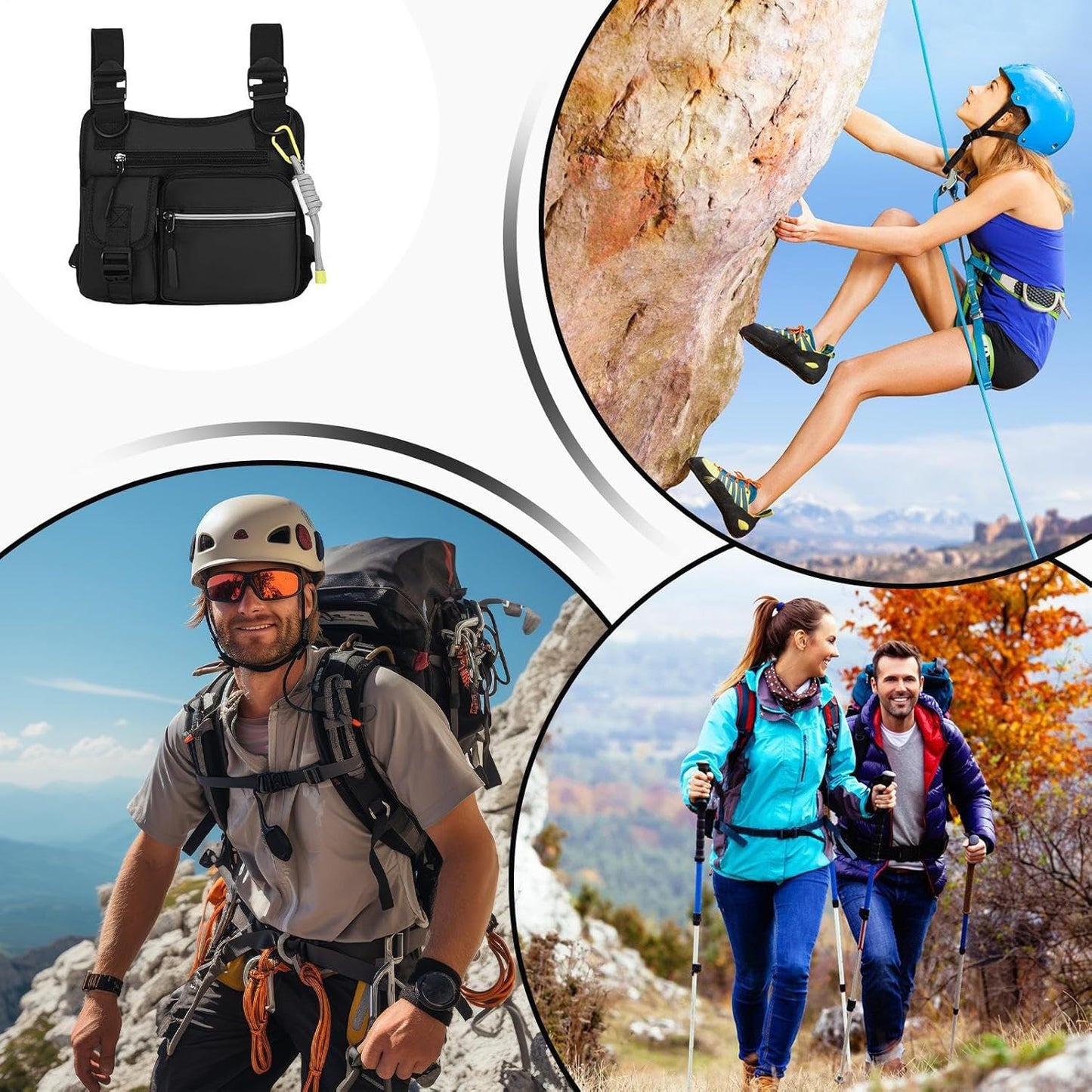 Chest Holster, Adjustable Multifunctional Chest Bag, Wear-Resistant Vest with 3D Cut, for Hiking, Gym, Sports, Motorcycle, Workout, Hunting, Outdoor Gear Utility, Black, Please refer to description