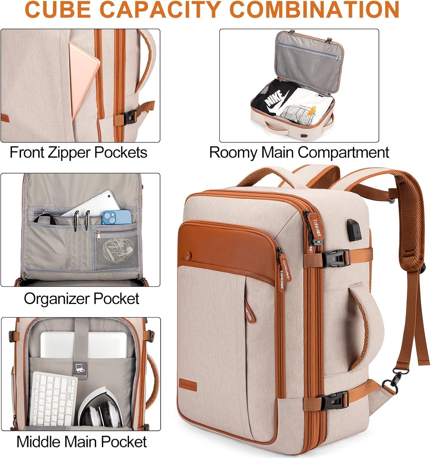 Lumesner Carry on Backpack, Extra Large 40L Flight Approved Travel Backpack for Men & Women