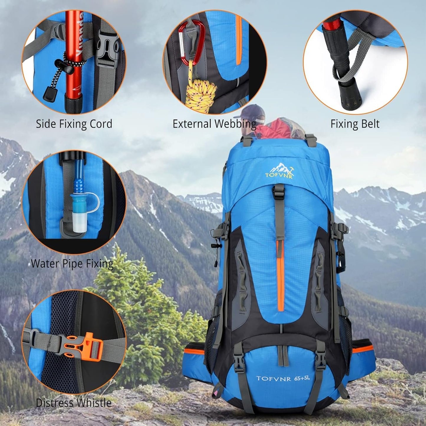 Kingsea 70L Large Camping Hiking Backpack With Waist Belt, Lightweight Nylon Trekking Waterproof Rucksack For Men Women Mountain Climbing, Travel, Outdoor Sports Backpacking Gear