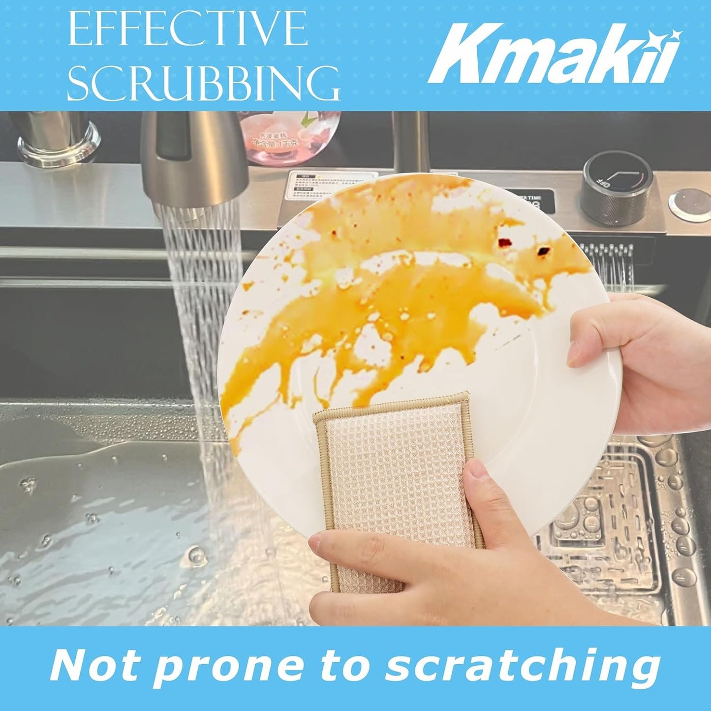KMAKII Bamboo Kitchen Sponges Dish Sponge Super Absorbent Natural Dish Sponges, Pack of 6