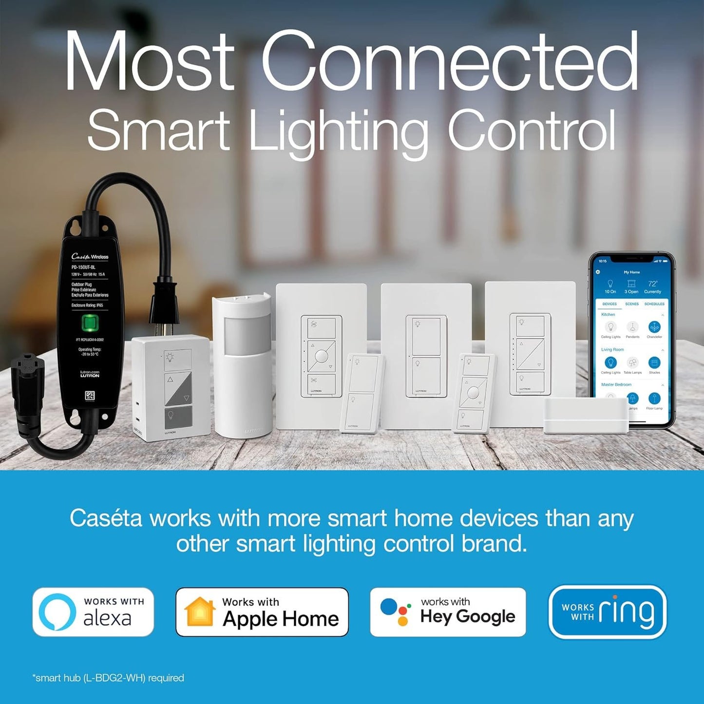 Lutron PD-6WCL-WH Caseta Wireless 600/150-Watt Single Pole In-Wall Dimmer, White