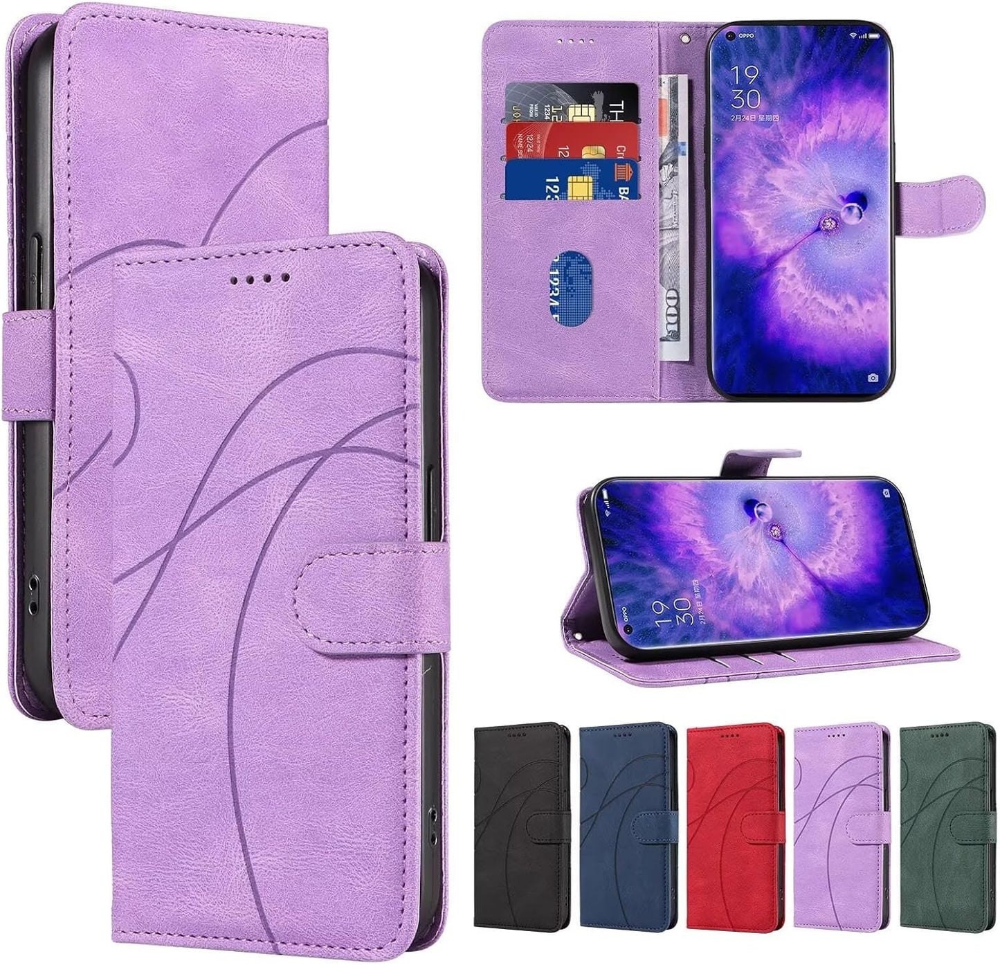 Ttianfa Compatibile for Case Oppo Find X5 Lite, 2 in 1 Leather Wallet Magnetic Flip Cover with Credit Card Holder, Shockproof Folio Kickstand Phone Case-Purple