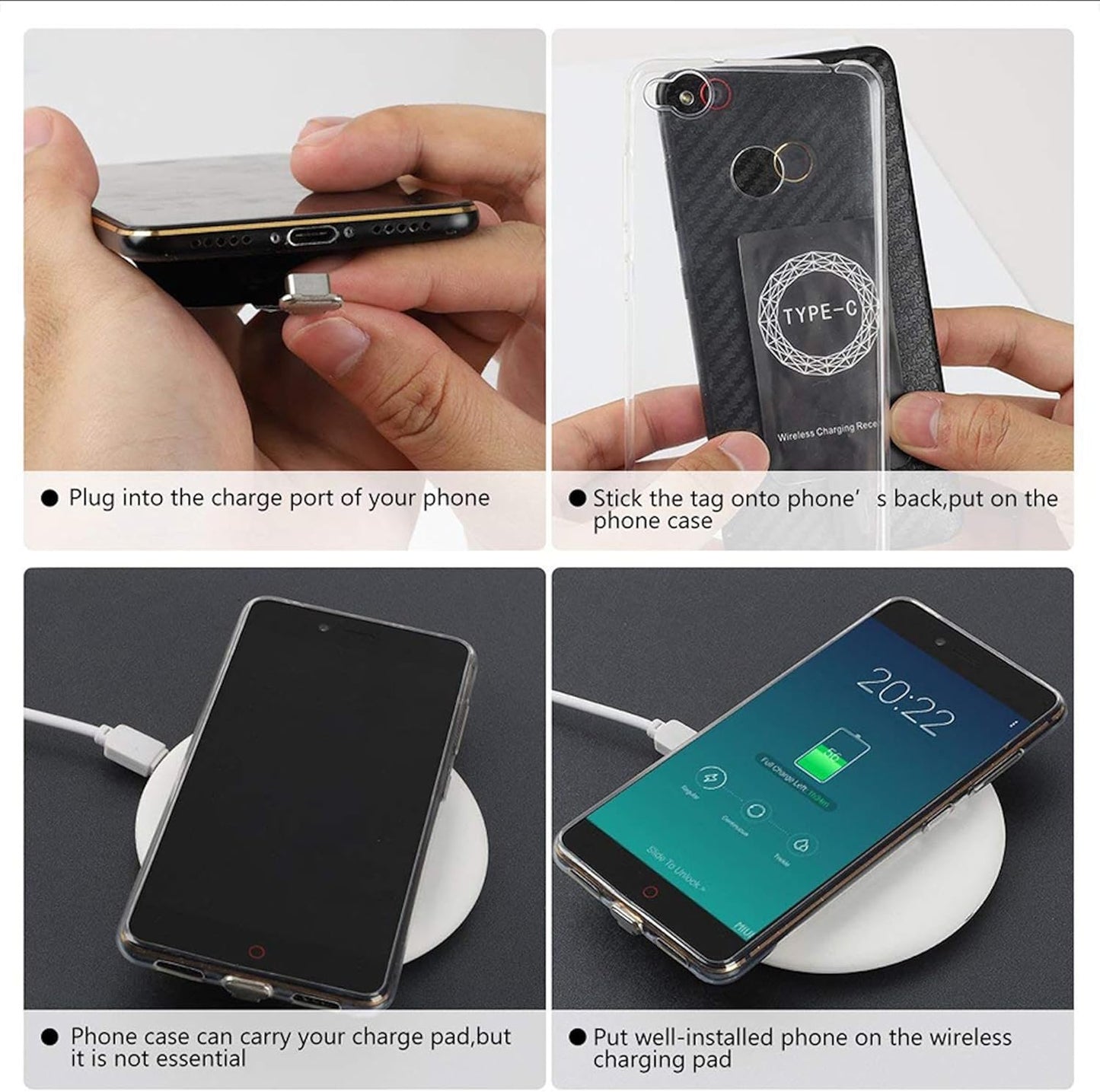 Wireless Charger for USB-C Phones, Ultra-Thin Fast Charging Receiver, Qi Compatible