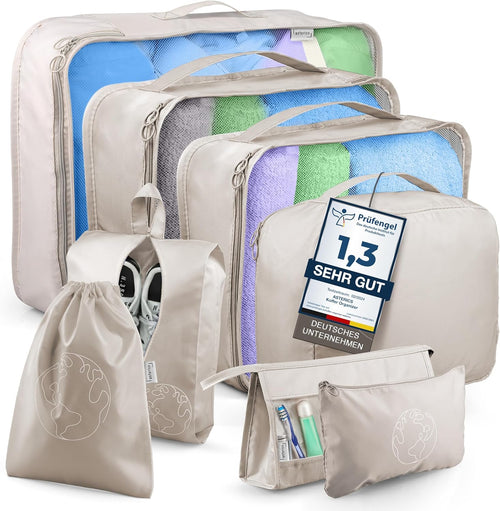 asteriCS Luggage Organizer (8 Piece Set) Lightweight Compact - Packing Cubes Versatile for Suitcase, Backpack, Changing Bag, Travel Gadgets (Beige)