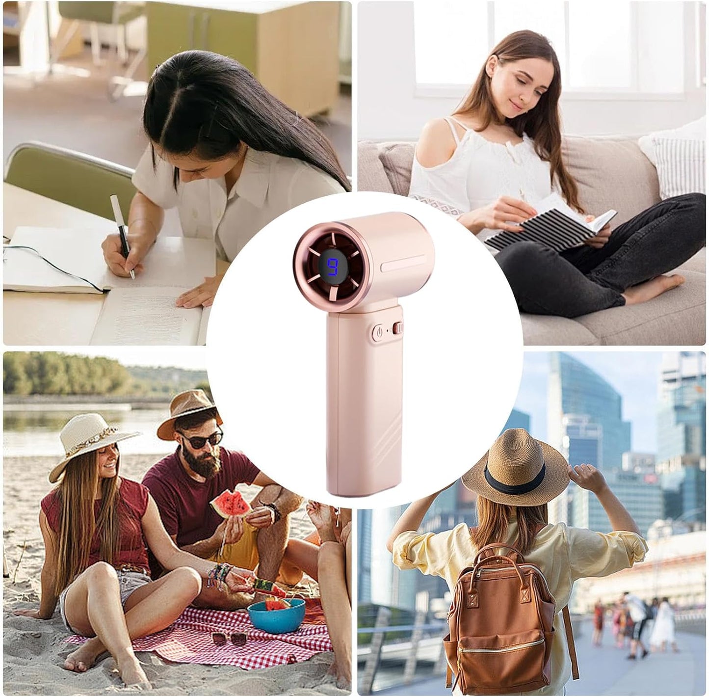 Portable Handheld Fan, Rechargeable Personal Fan, 5 x 2.36 Inches Size Compact High-Speed 9 Gear Cooling, Digital Display for Women Men, Ideal for Travel & Outdoor Use