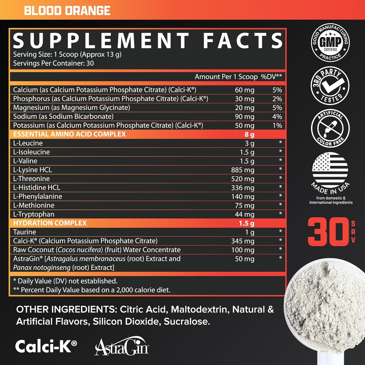 Nutrex Research EAA + Hydration Essential Amino Acids Supplement, Blood Orange 390 grams