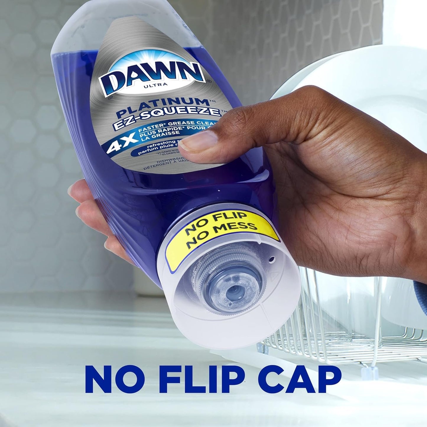 Dawn EZ-Squeeze Platinum Dishwashing Liquid Dish Soap, Refreshing Rain Scent 535 ml (Pack of 3) + Dawn Non-Scratch Kitchen DIsh Sponges (Pack of 2)