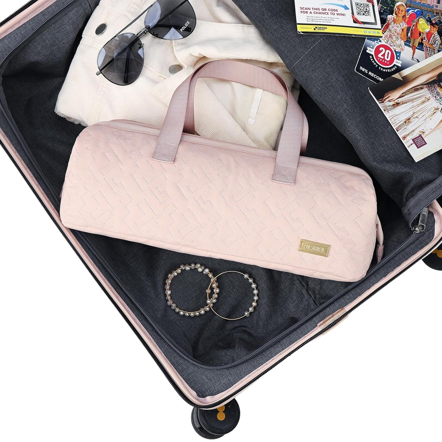 NISHEL Hair Tools Travel Carrying Bag, Portable Hair Air Wrap Dryer Case, Hair Dryer/Curling Iron/Airstraight Attachment Organizer, Pink