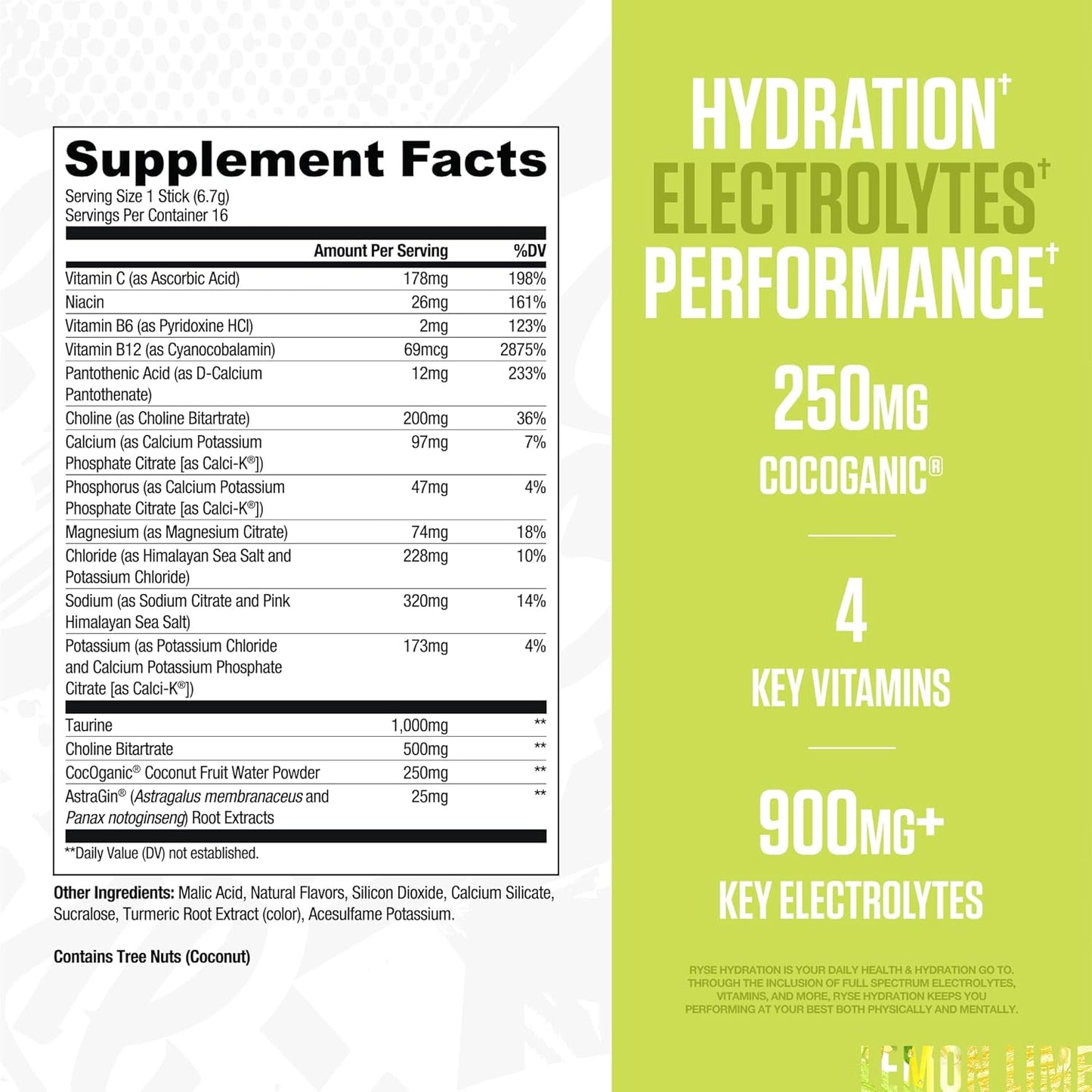 Ryse Core Hydration 16 Serve Lemon Lime Electrolyte Supplement Powder 102.4 g