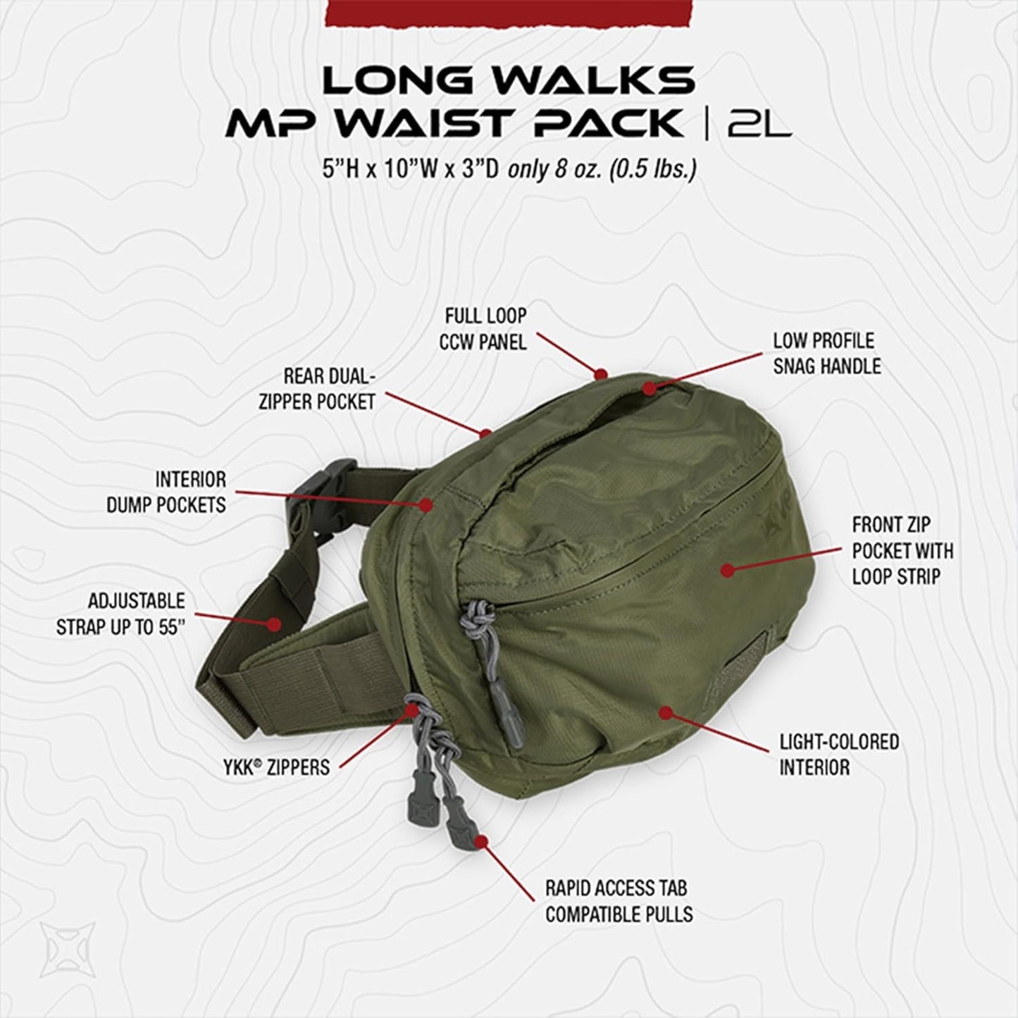 Vertx Mens Long Walks Mp 2l Tactical Waist Fanny Pack Concealed Carry Gear Bag for Travel, CCW, EDC Work Waist Pack