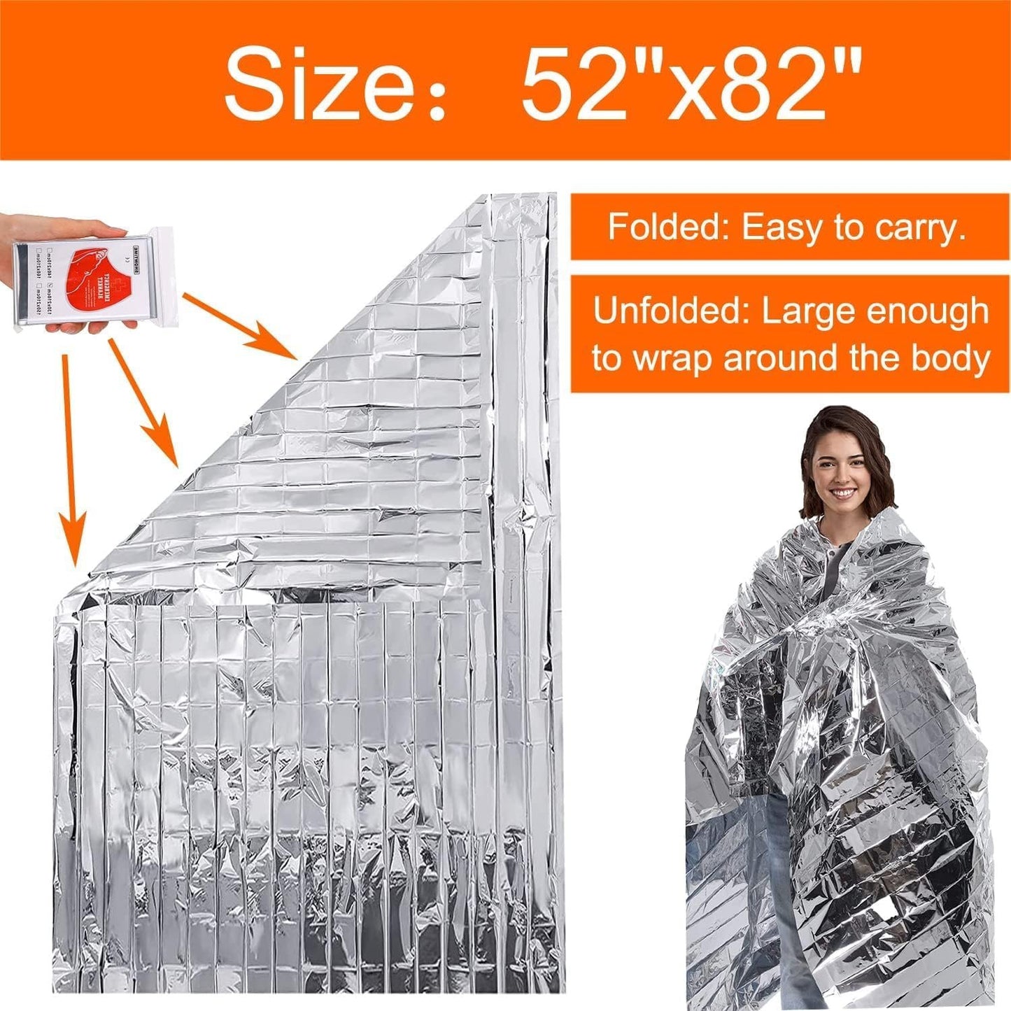 10 Pcs Emergency Blanket, Mylar Thermal Blanket, Use As Life Tent, Survival Shelter, Survival Tarp, 130 * 210cm Aluminum Film Poncho, Reusable Space Shelter, for Camping