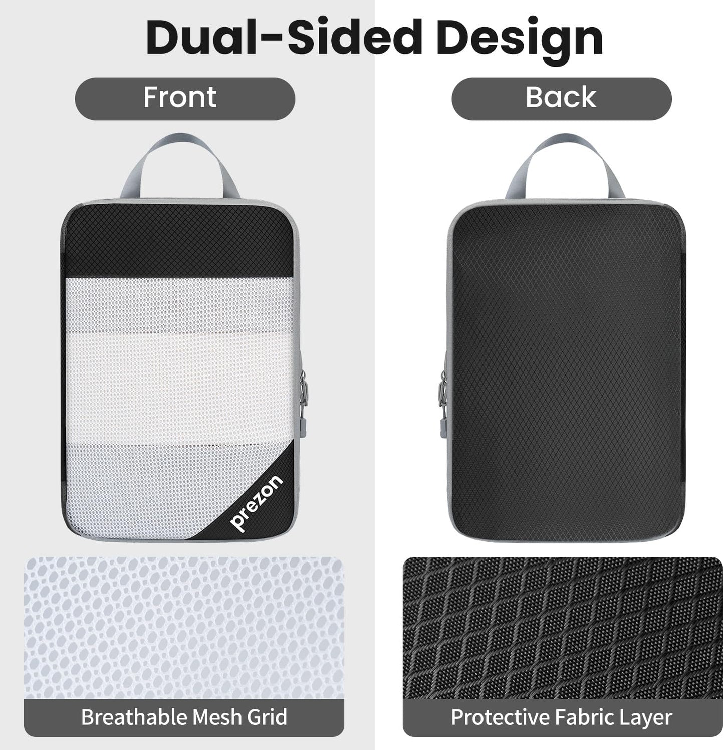 Prezon Versatile 6-Set Compression Hollow Packing Cubes, Full Open Visible Design.Space-Saving and Lightweight, Customized Cationic Material, Portable and Durable Luggage Organizer (6 Sets Black)