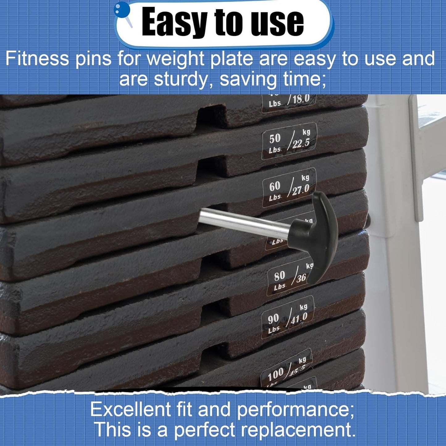 Crescent-Shaped Weight Stack Pin, Pin Tensile 3/8 Inch Diameter 4.4 Inch Locking Space Heavy-Duty Gym Pin Weight Plate Pin for Home Gym Exercise Machine Accessories