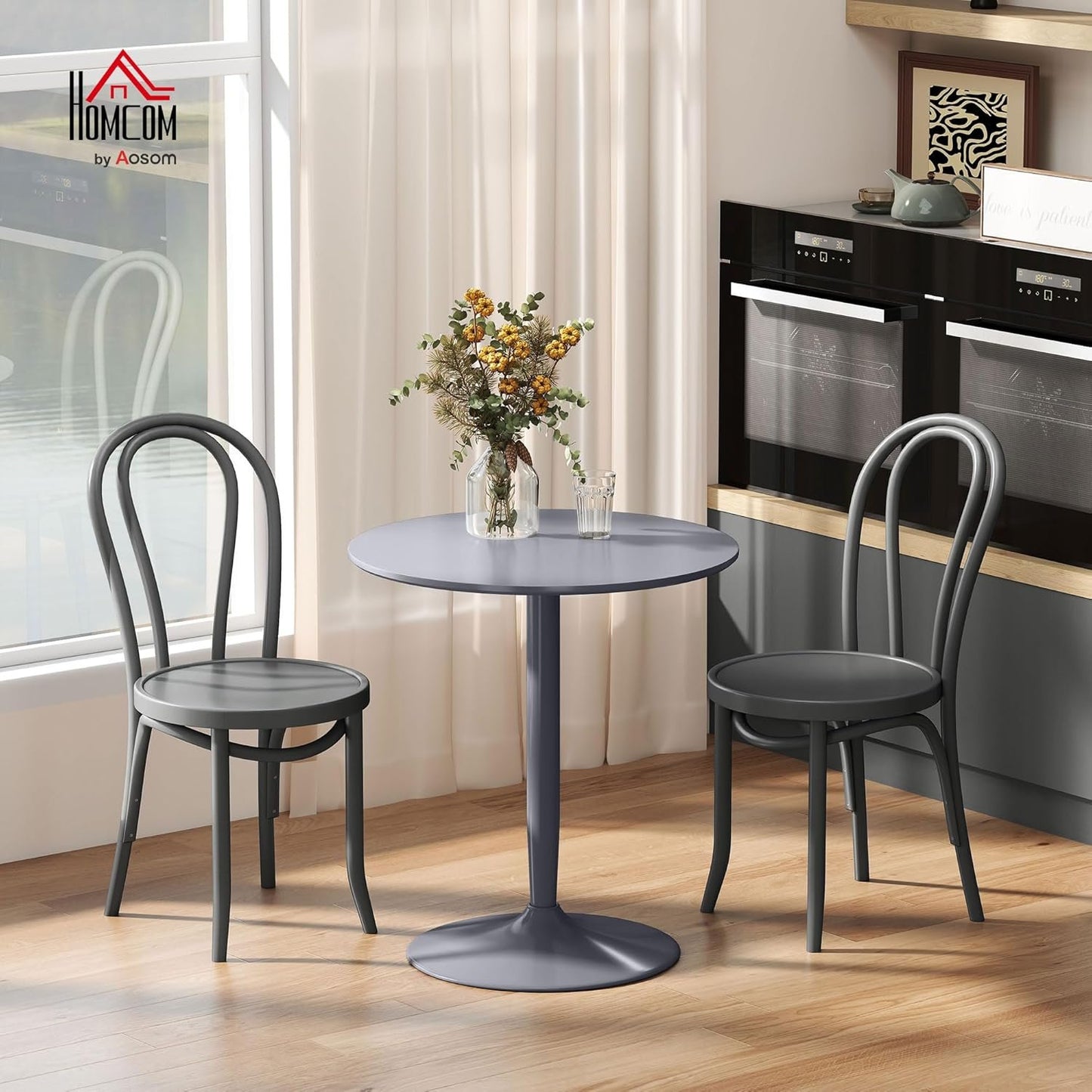 HOMCOM Round Dining Table for 2, Modern Kitchen Table with Painted Top and Steel Base for Living Room, Dining Room, Grey