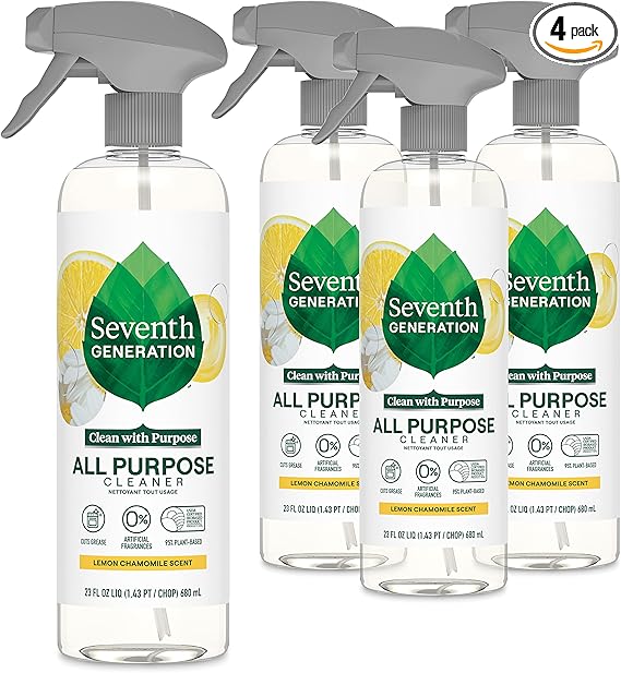 Seventh Generation All Purpose Cleaning Spray Surface Cleaner Lemon Chamomile scent Cuts Grease 23 oz, Pack of 4