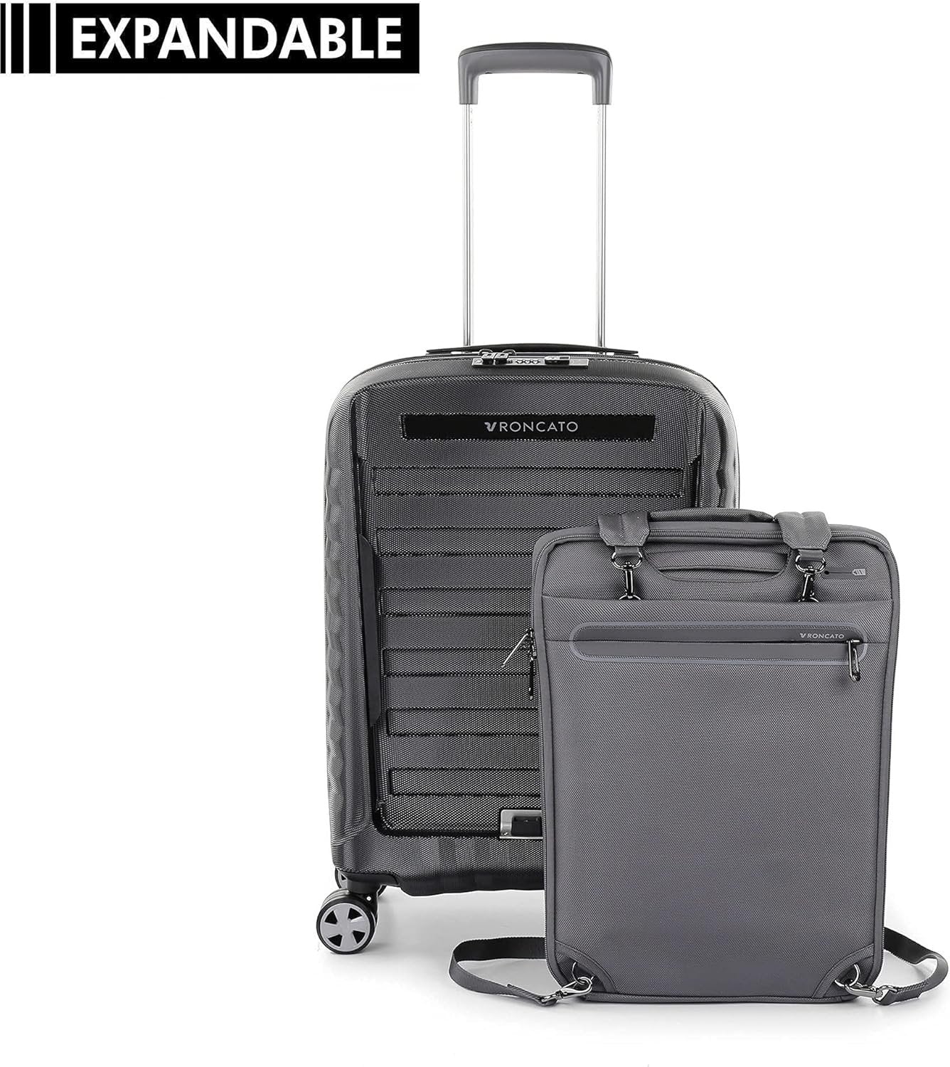 RONCATO Double Premium Expandable Cabin Trolley with Pocket/Backpack for Laptop, anthracite, Hand Luggage