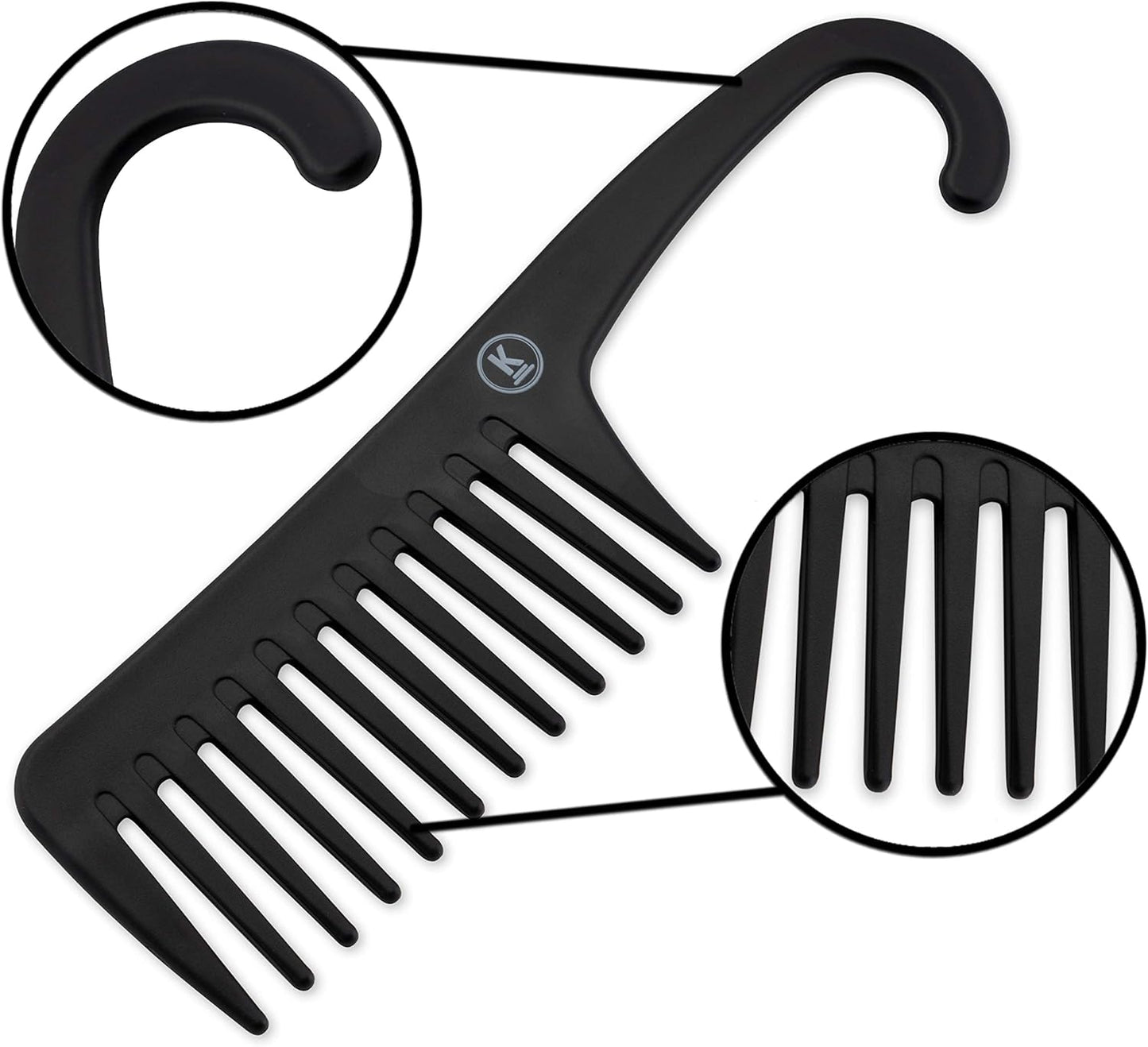 K-Pro Wide Tooth Hair Comb Detangler with Hook Handle