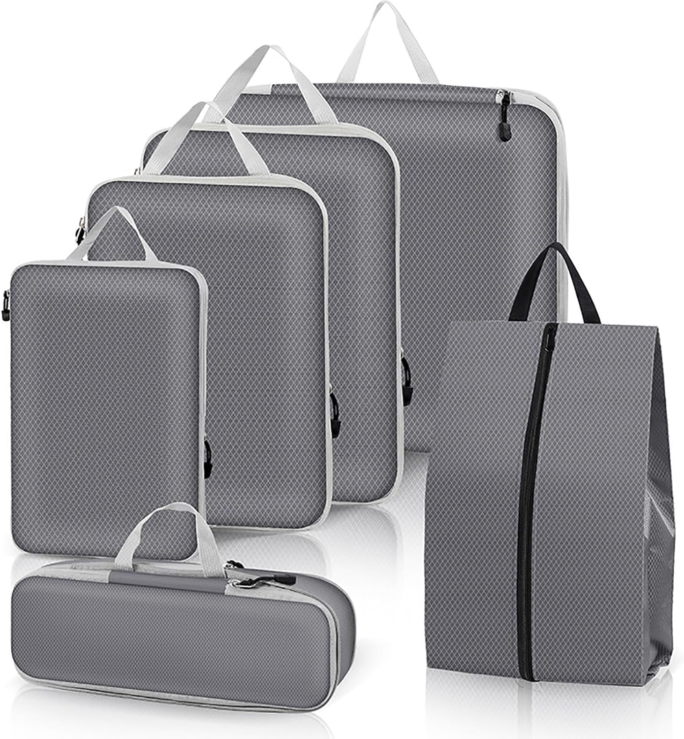 Packing Cubes 6PCS Compression Packing Cubes Extensible Organizer Bags for Travel Suitcase Luggage Organization Organiser Set Travel Luggage Packing for Travel or Home Storage Grey