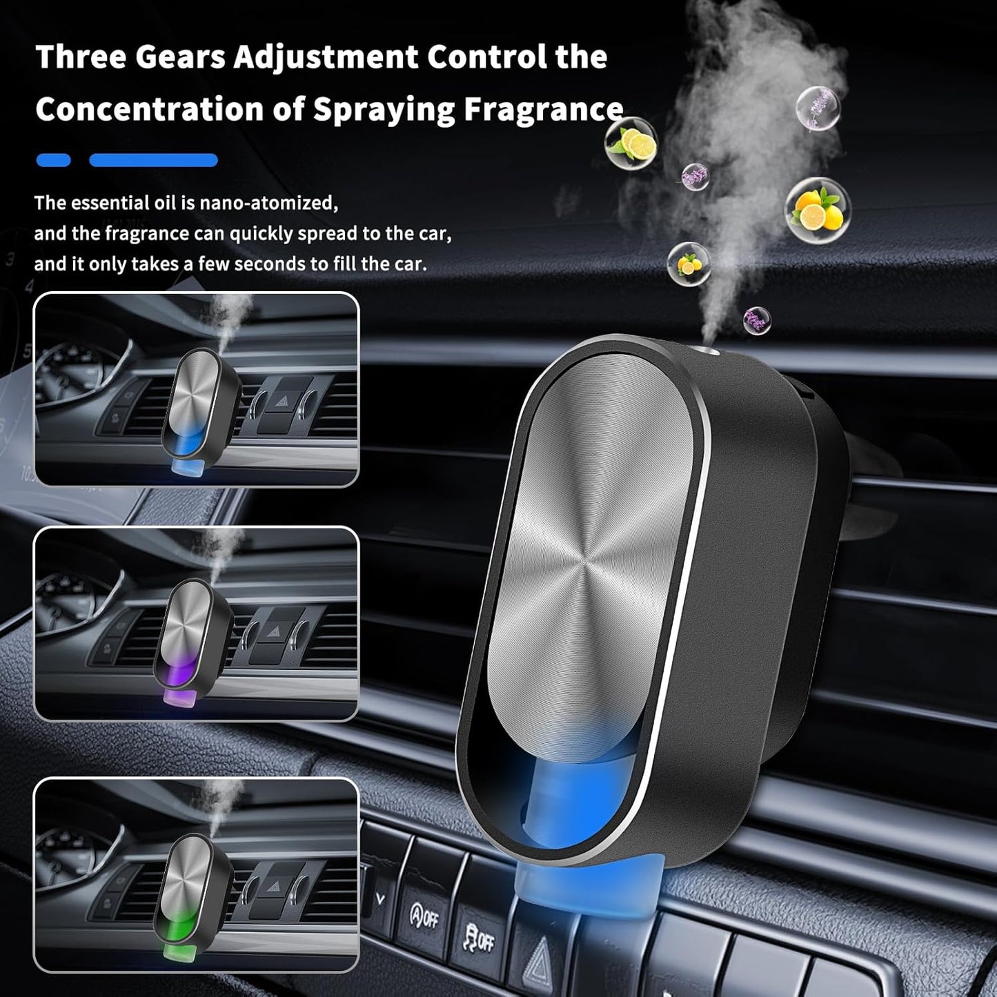 KOMMI Smart Air freshener Car Diffuser Aroma Spray Automatic Interior Car Air Freshener(Diffuser with 4 Essential Oil) (Channel)