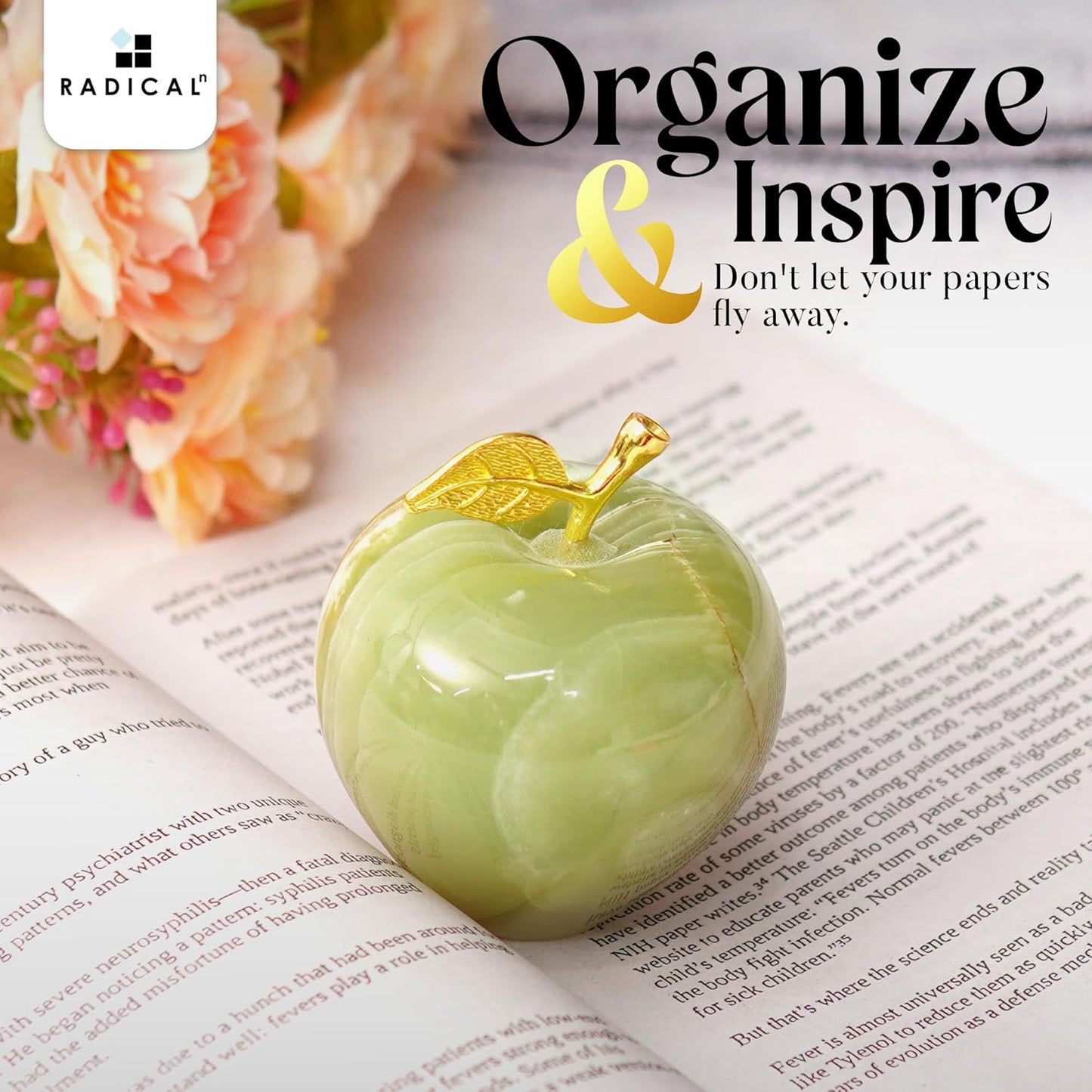 Radicaln Marble Decoration Piece Green Onyx 3" Inch Handmade Apple Paperweight Home Decor – Best for Office Table Decoration & Study Room Decor Paperweight