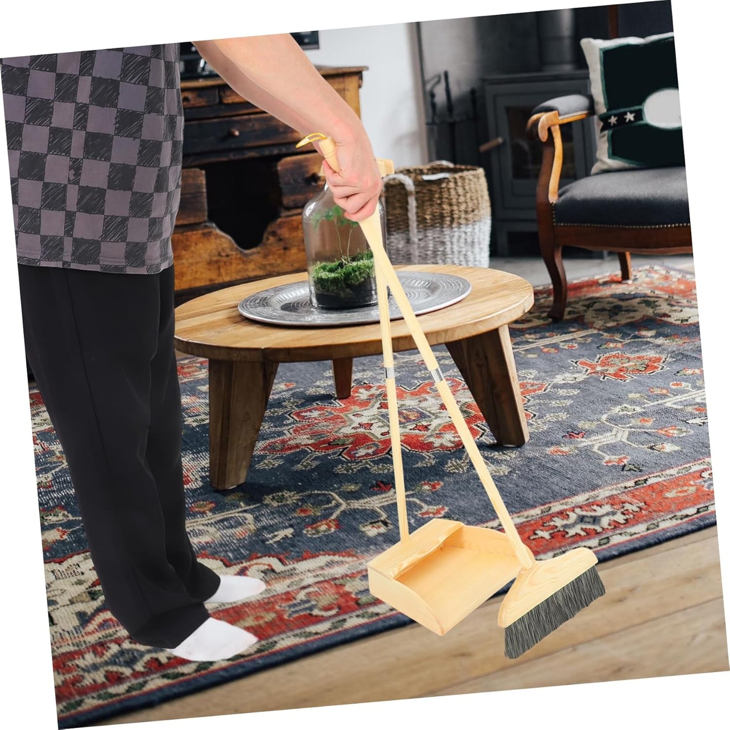 ROMISBABA Set di Scope E Palette per La Pulizia della Casa Essential Home Cleaning con Manico Lungo per Pavimenti Kit Scopa E Paletta per Interni