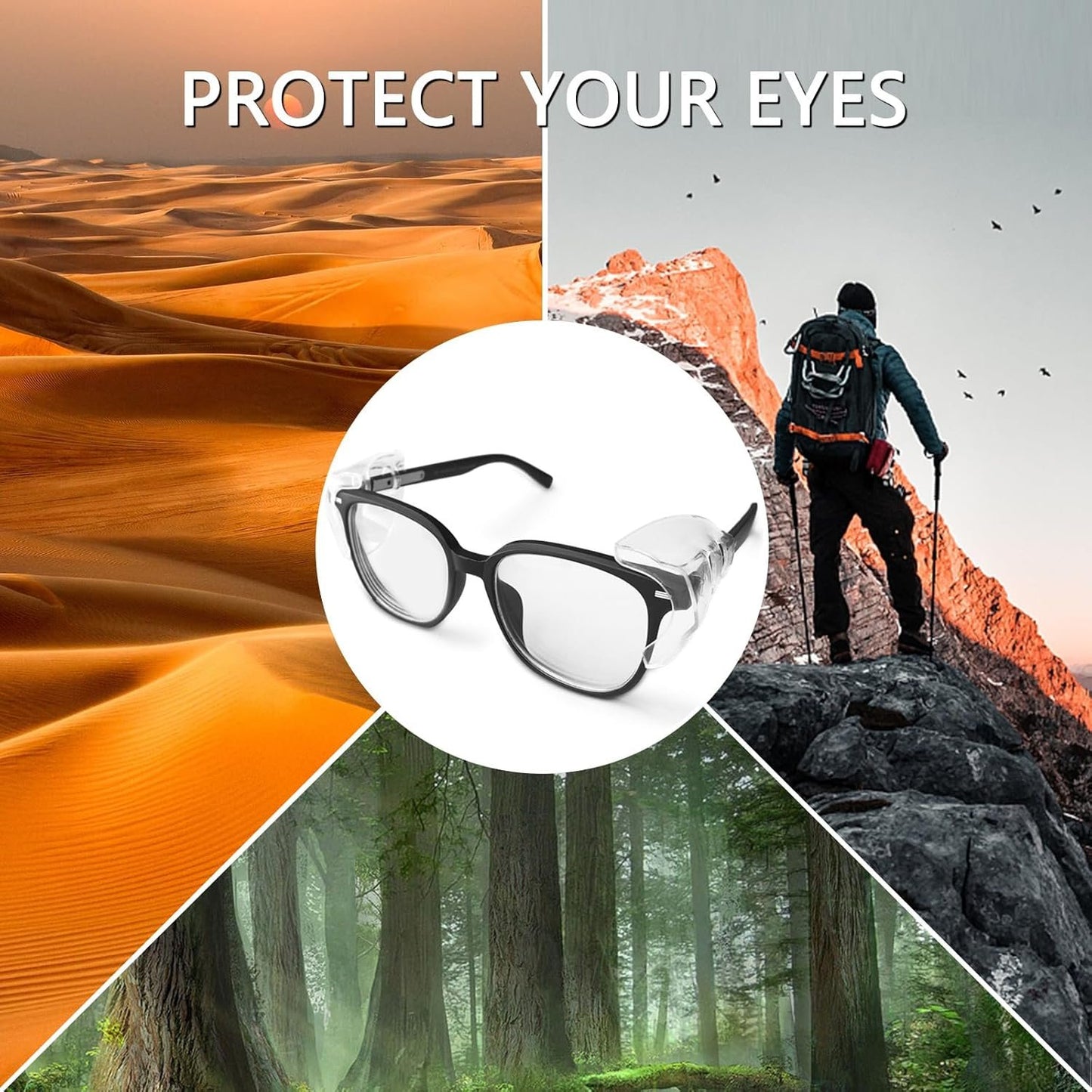 Safety Glasses Side Shields, 3 Pairs Eye Protection Flexible Anti Slip on Clear Side Shield, Side Shields for Glasses Fits Small to Medium Eyeglasses
