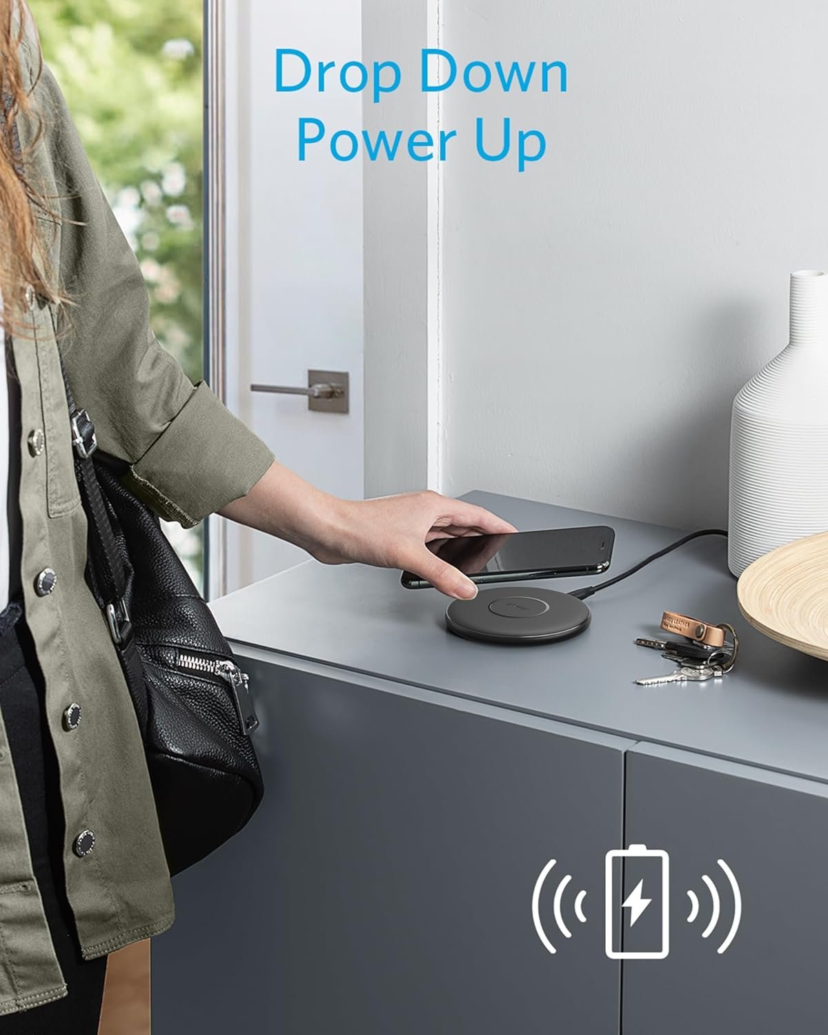 313 Anker Wireless Charger (Pad), Qi-Certified 10W Max for iPhone 14/14 Pro/14 Pro Max/13/13 Pro Max, AirPods (No AC Adapter, Not Compatible with MagSafe Magnetic Charging)